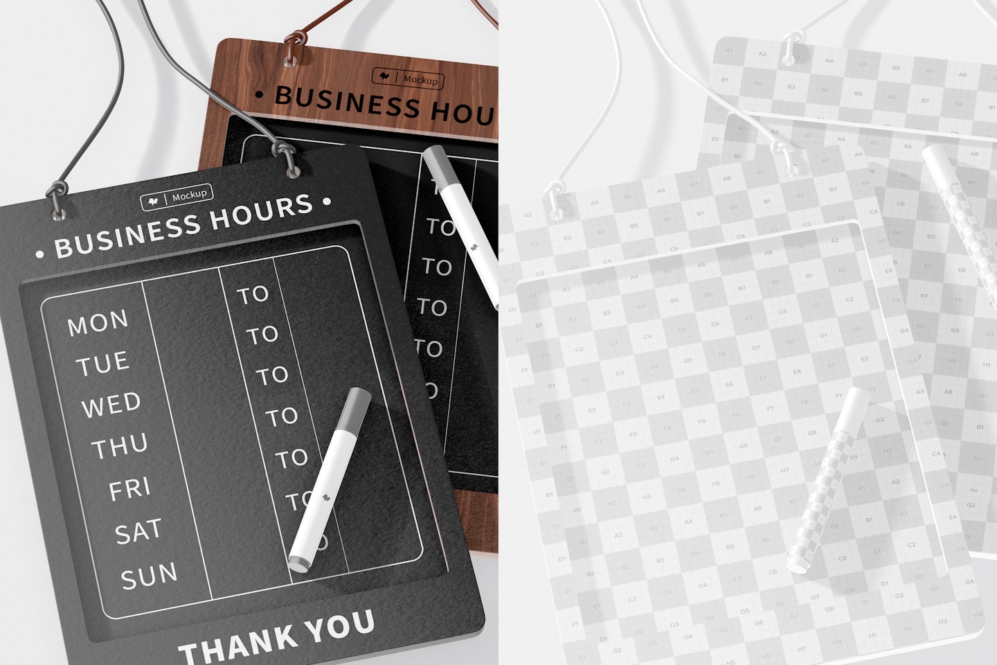 Business Hours Boards Mockup, Close Up