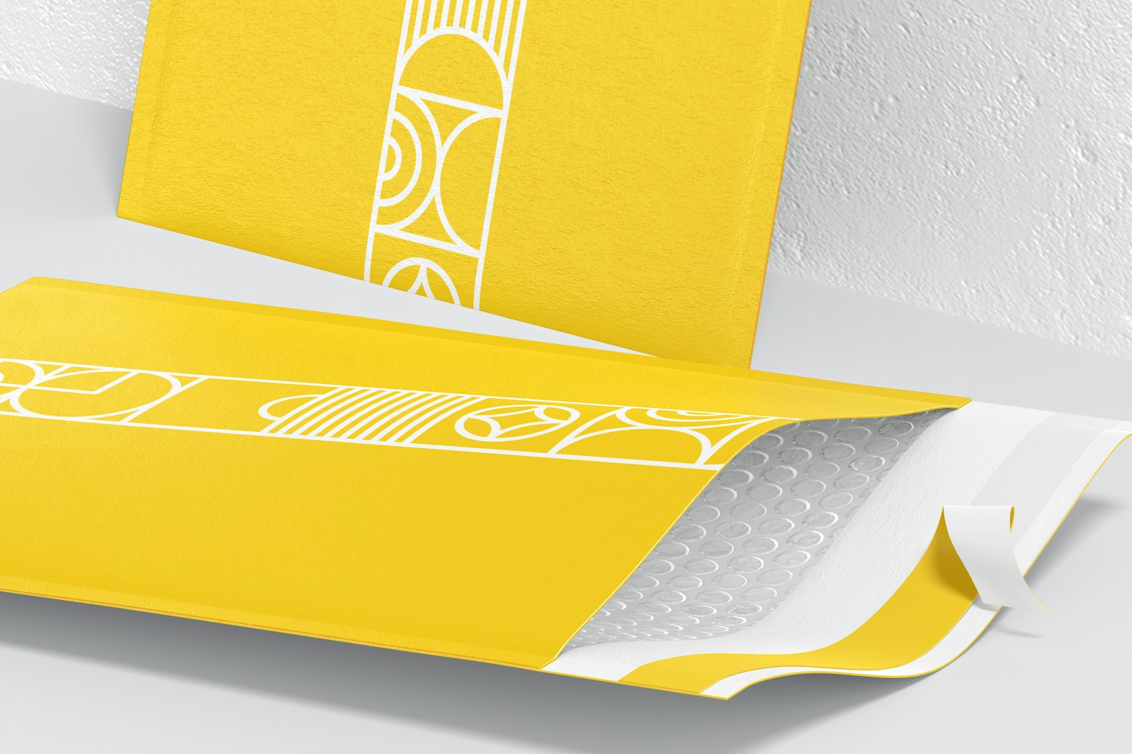 Kraft Bubble Mailers Mockup, Perspective View