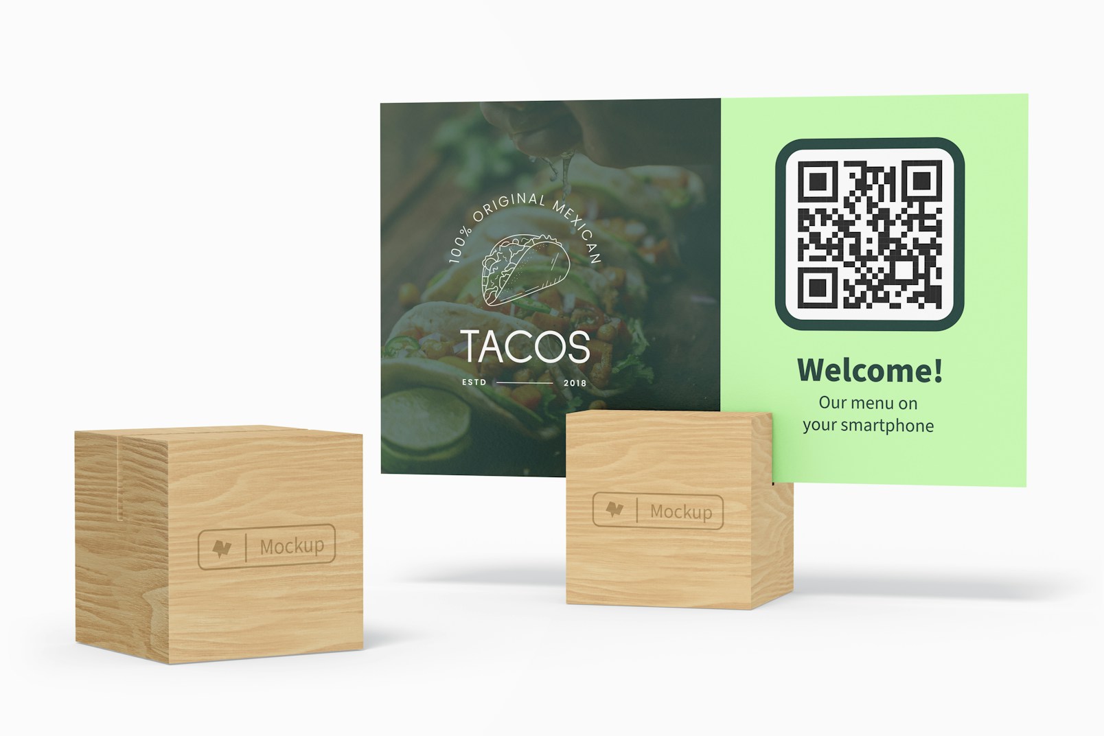 Wooden Table Stand with Card Mockup