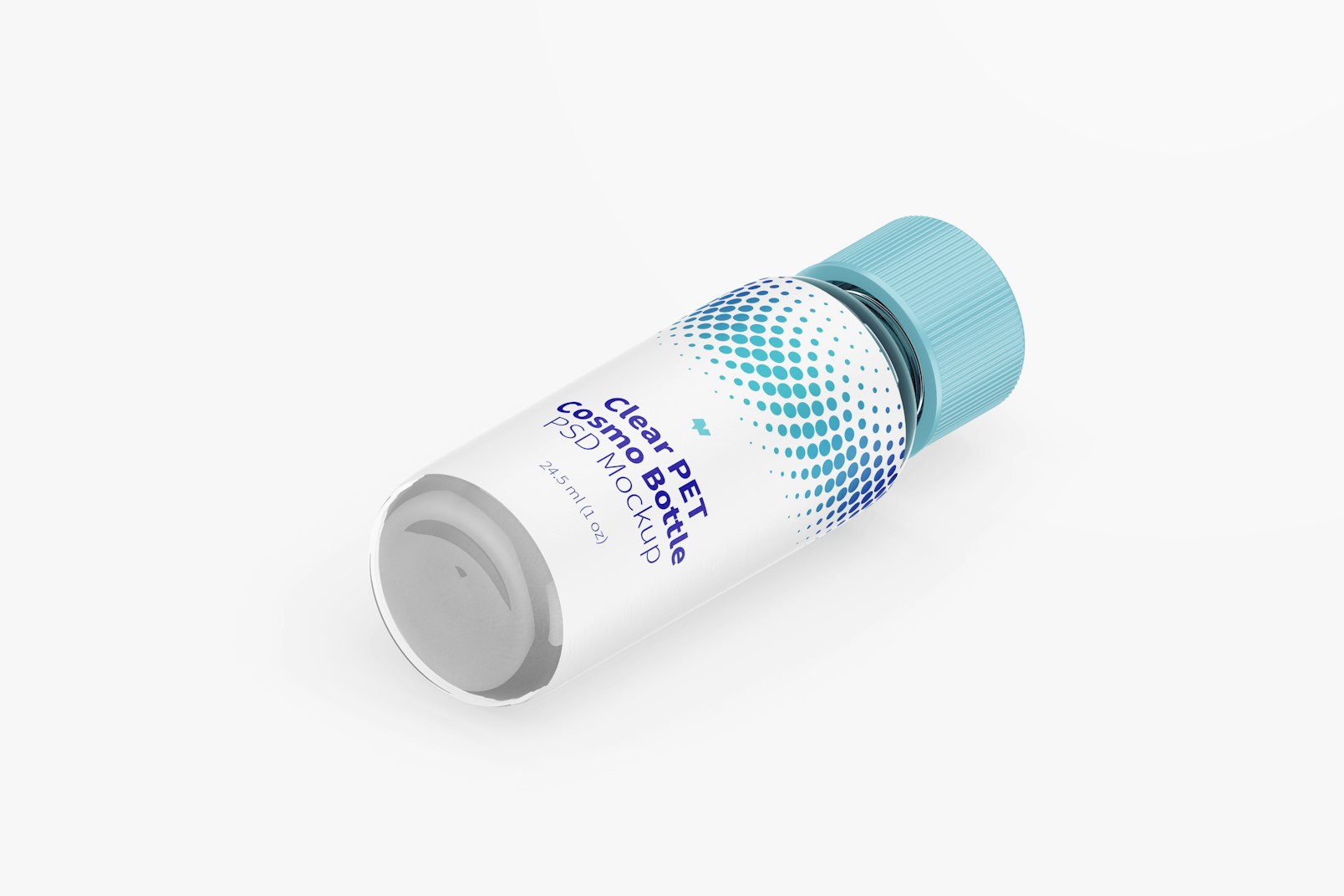 1 oz PET Cosmo Round Bottle Mockup, Isometric View Dropped
