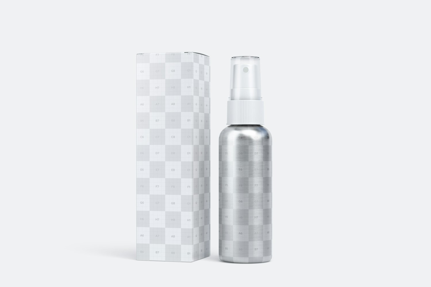 4 oz Metallic Spray Bottle Mockup with Paper Box 03 4 oz Metallic Spray Bottle Mockup with Paper Box 03