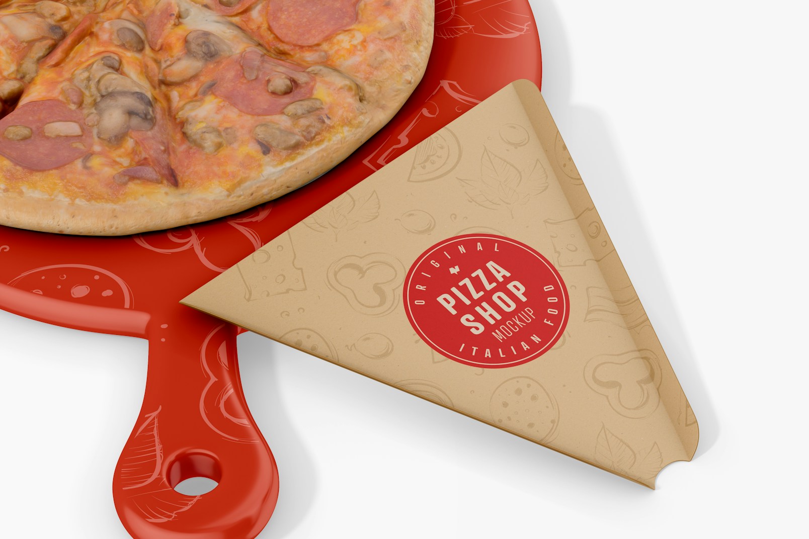 Pizza Slice Paper Plate Mockup, Perspective