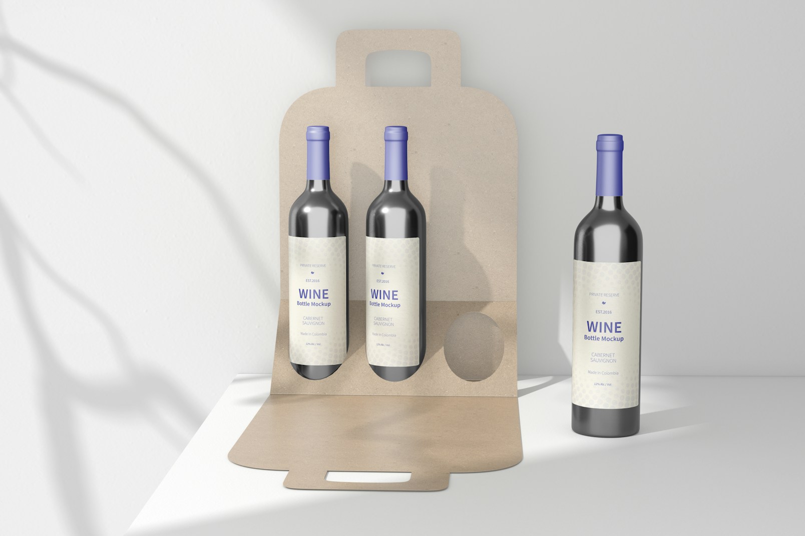 Maqueta de Caja para 3 Botellas Pequeñas de Vino, Vista Frontal