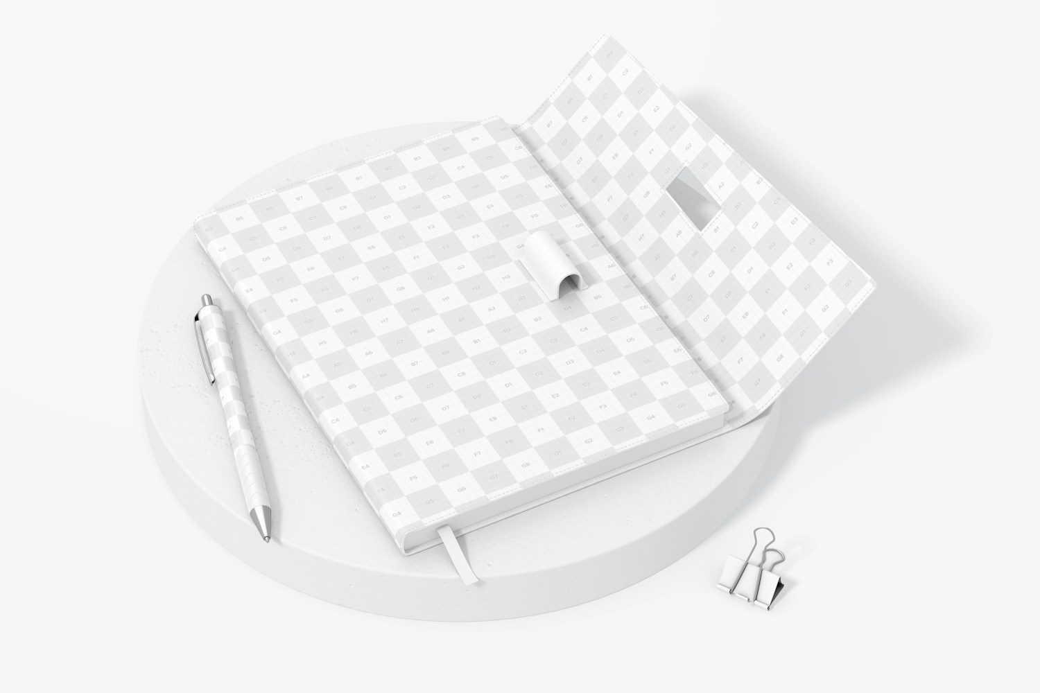 Notebook with Pen Holder Mockup, Opened