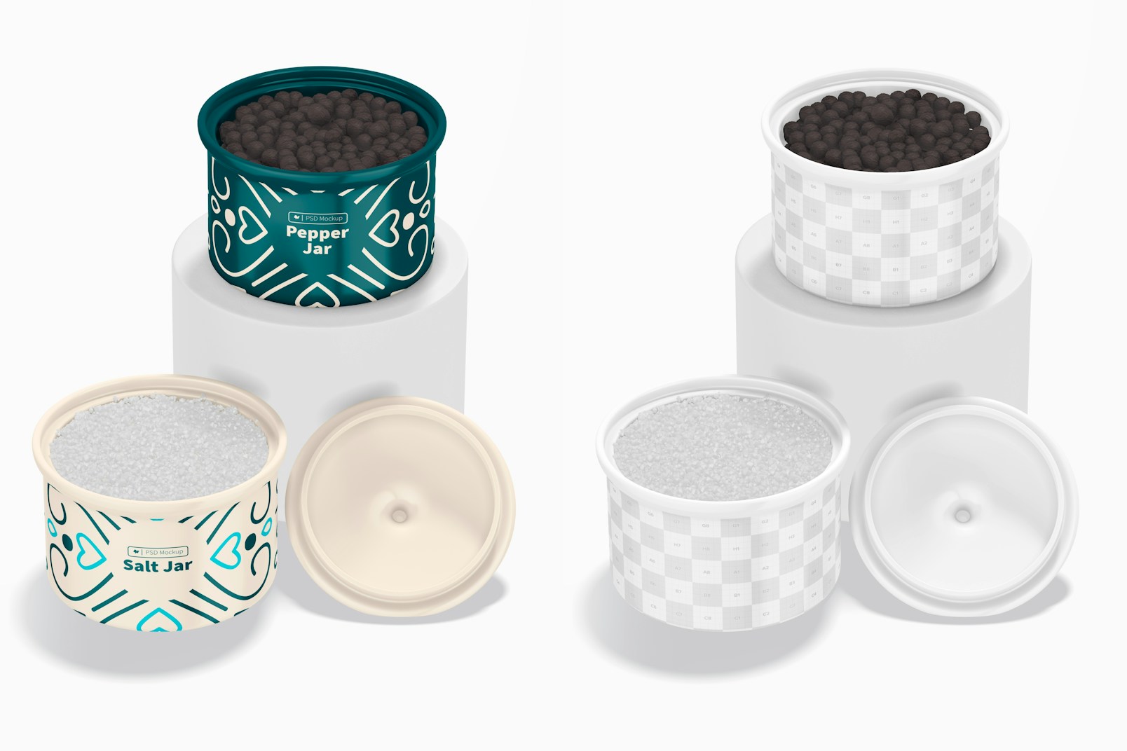 Ceramic Salt and Pepper Jars Mockup, Perspective