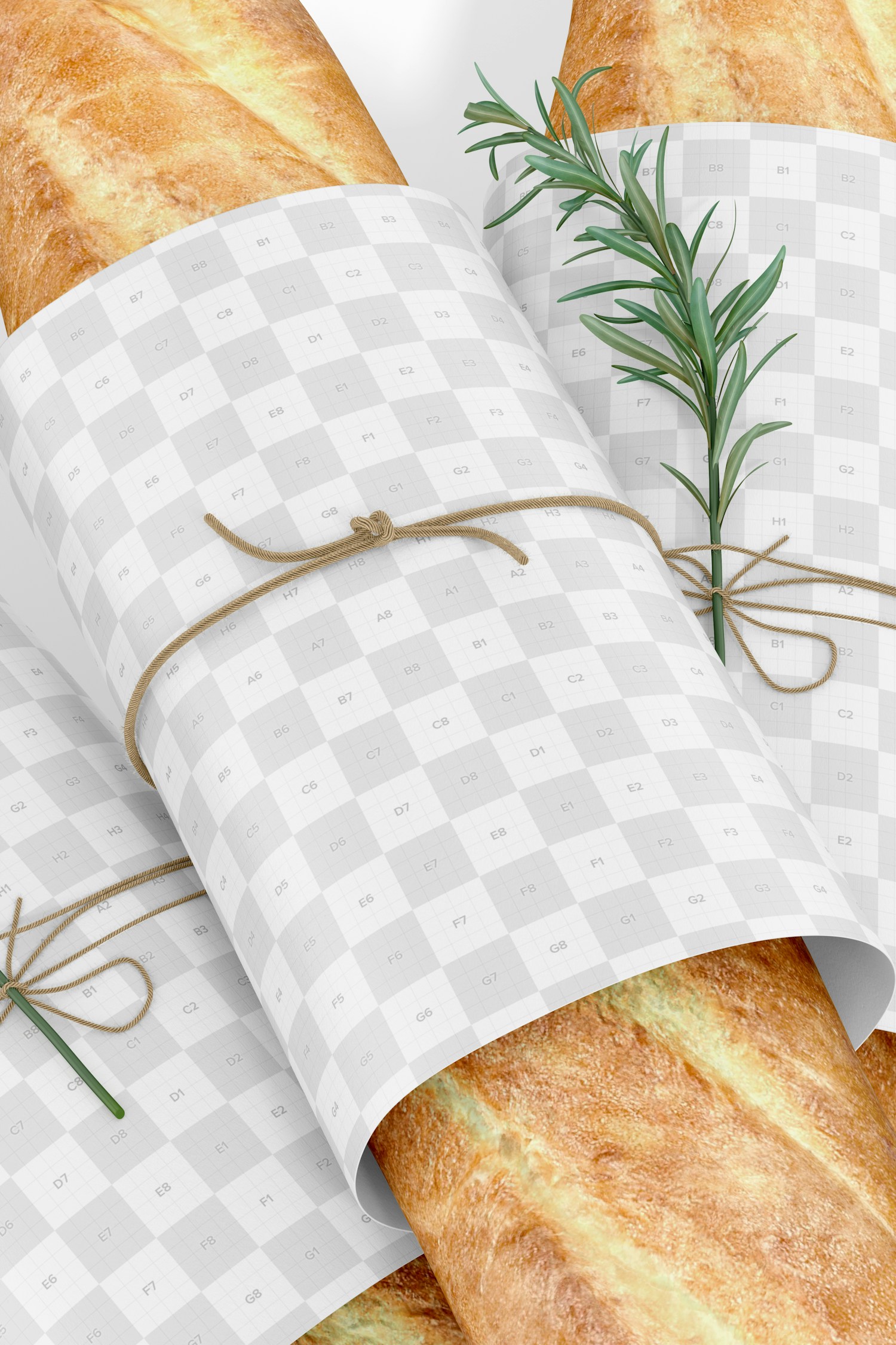 Baguettes with Label Mockup, Close Up Baguettes with Label Mockup, Close Up