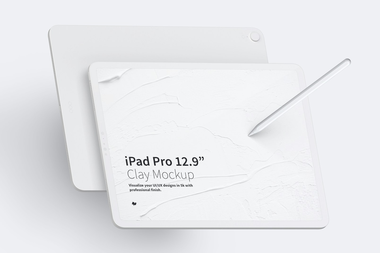 Clay iPad Pro 12.9” Mockup, Landscape Front and Back View