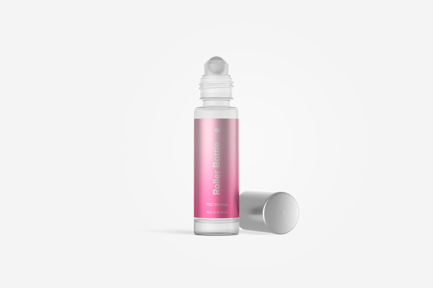 Clear Glass Roller Bottle Mockup, Front View