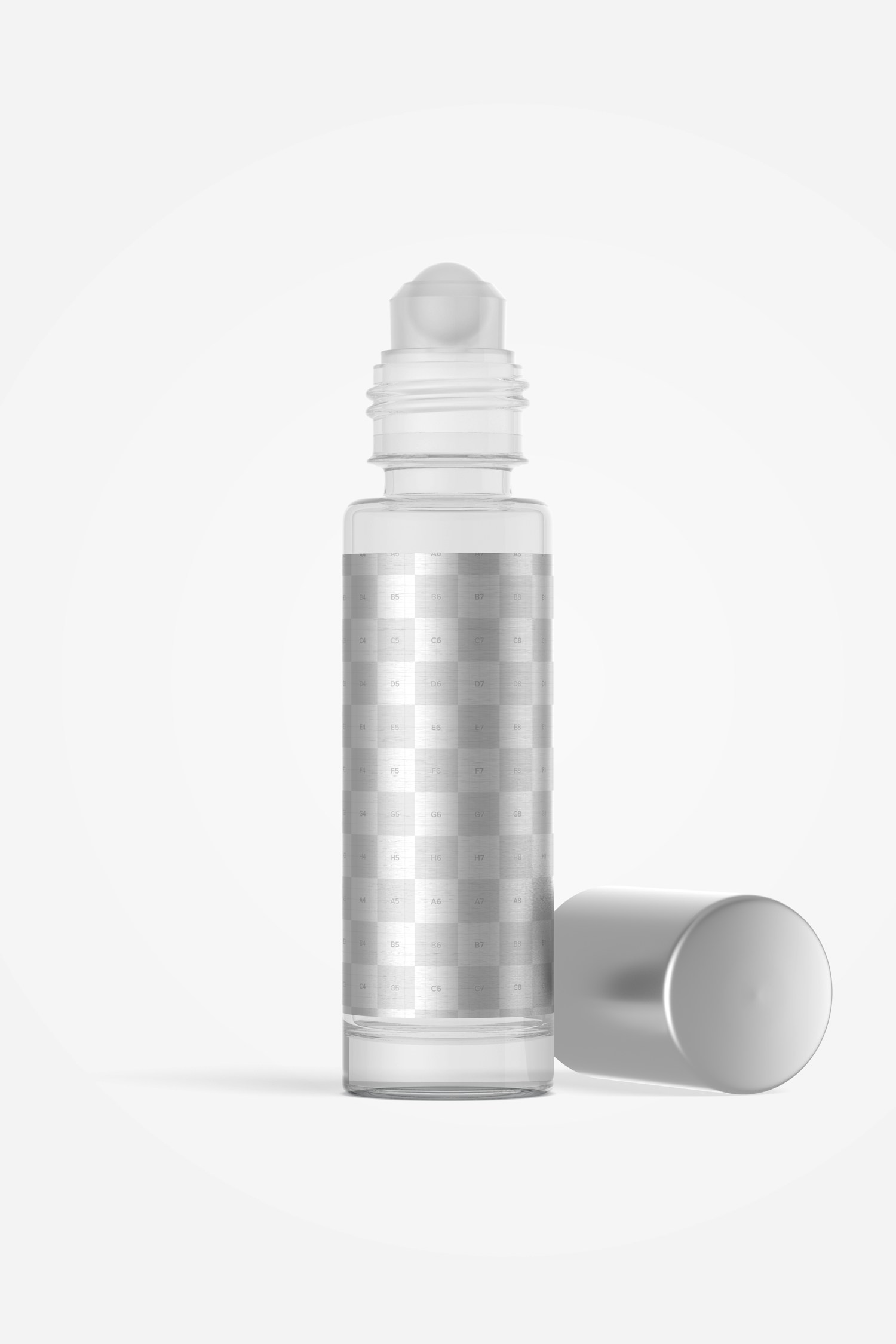 Clear Glass Roller Bottle Mockup, Front View Clear Glass Roller Bottle Mockup, Front View