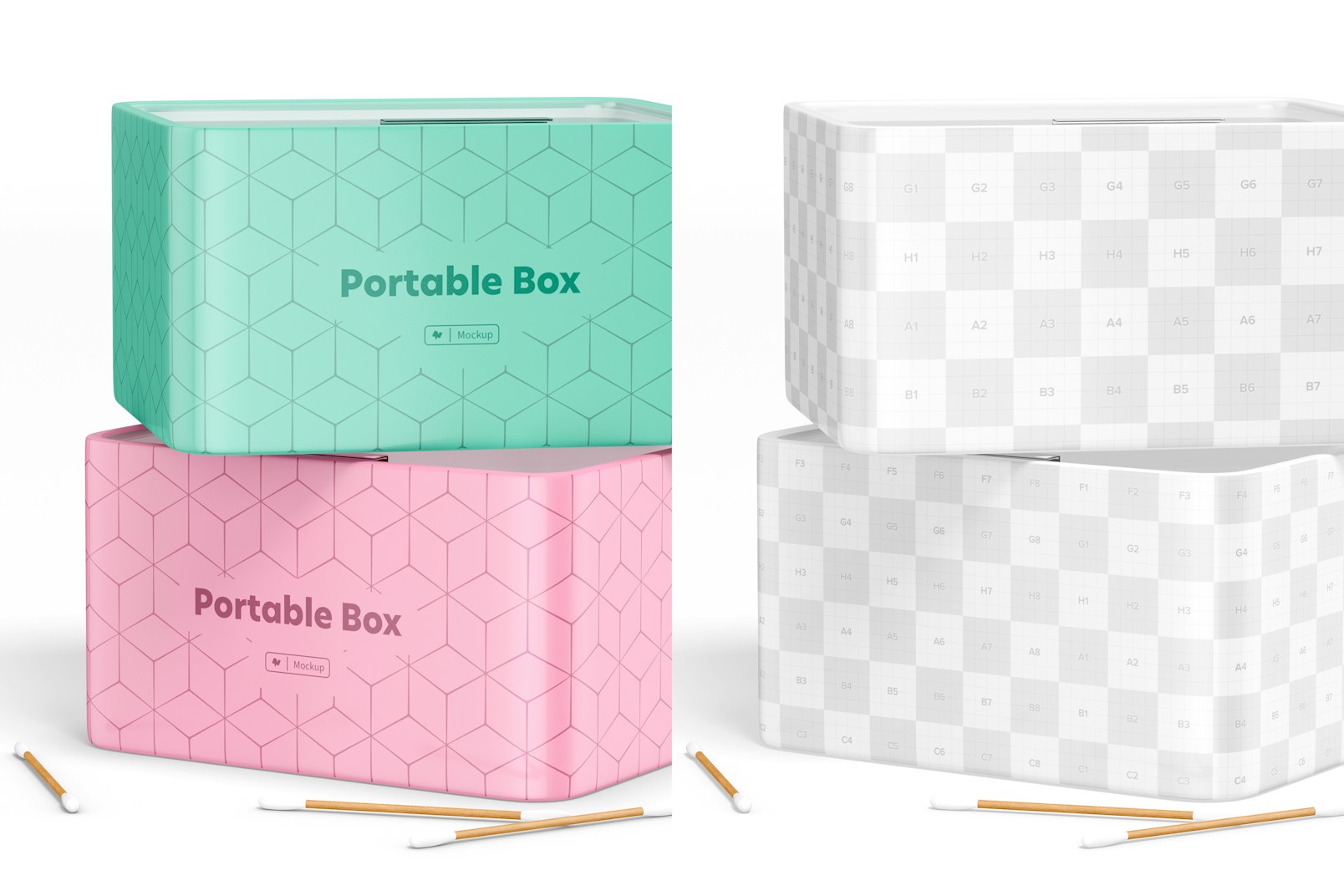 Portable Boxes with Clear Lid Mockup, Stacked