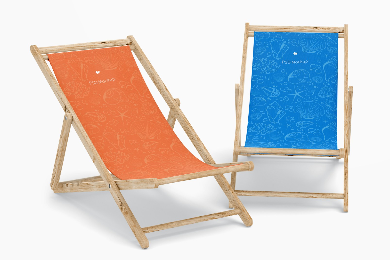 Beach Folding Chairs Mockup, Right and Front View