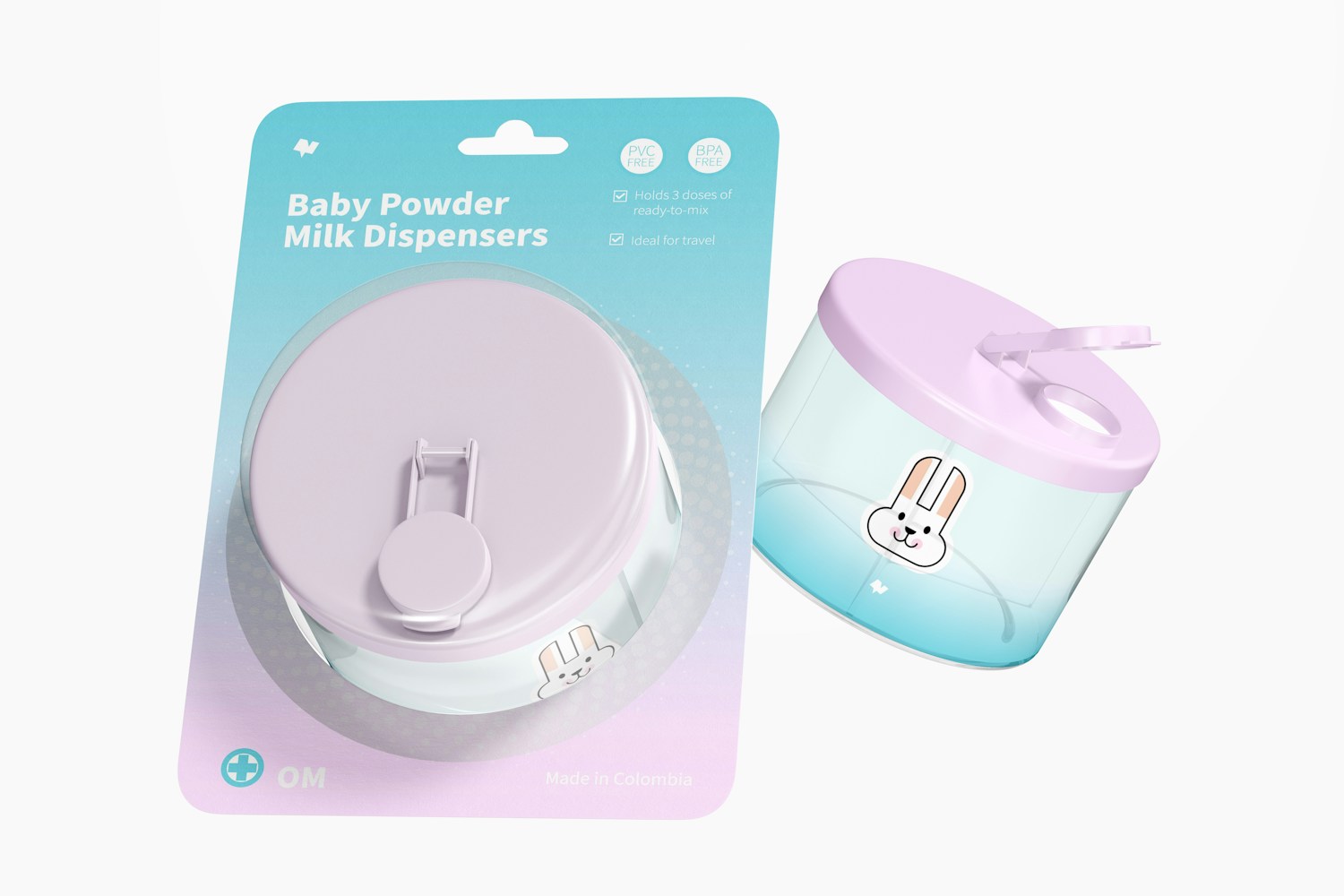 Baby Powder Milk Dispenser Blister Mockup, Floating Baby Powder Milk Dispenser Blister Mockup, Floating