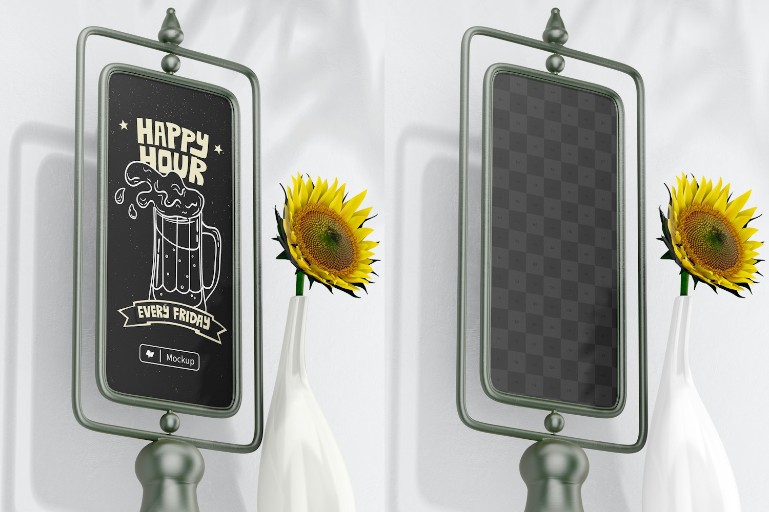 2 Sided Chalkboard on Stand Mockup, Perspective View