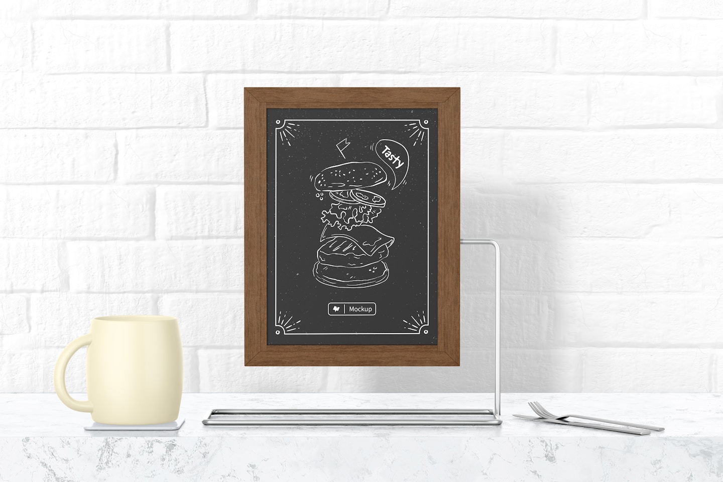 Chalkboard with Metal Stand Mockup, Front View