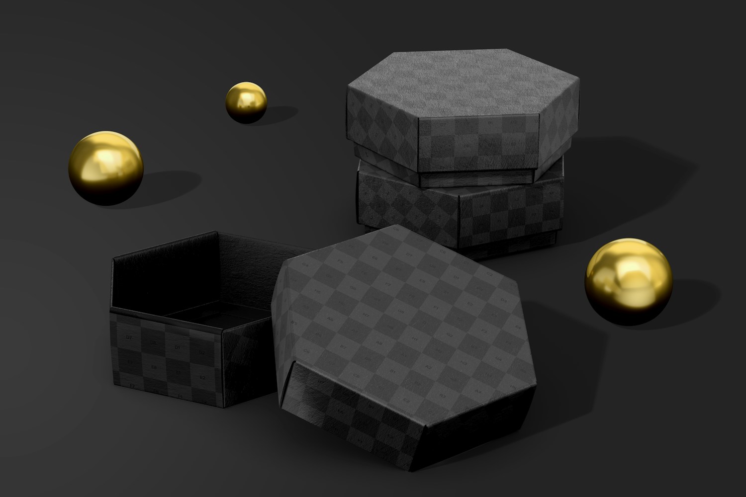 Hexagonal Boxes Mockup, Stacked