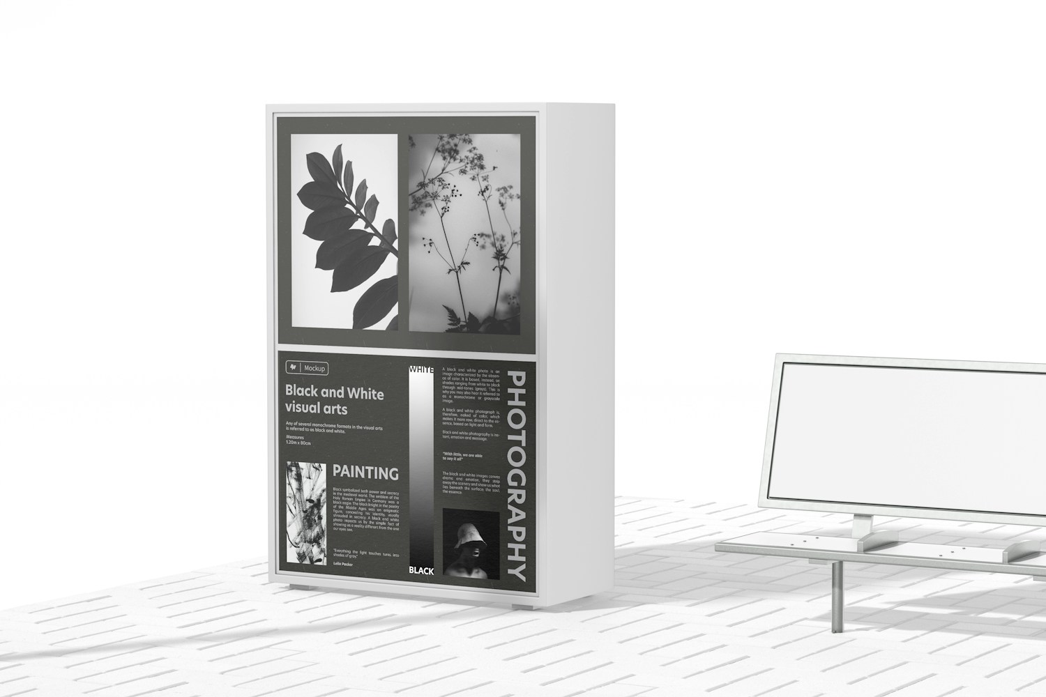 Exhibition Display Light Box with Bench Mockup
