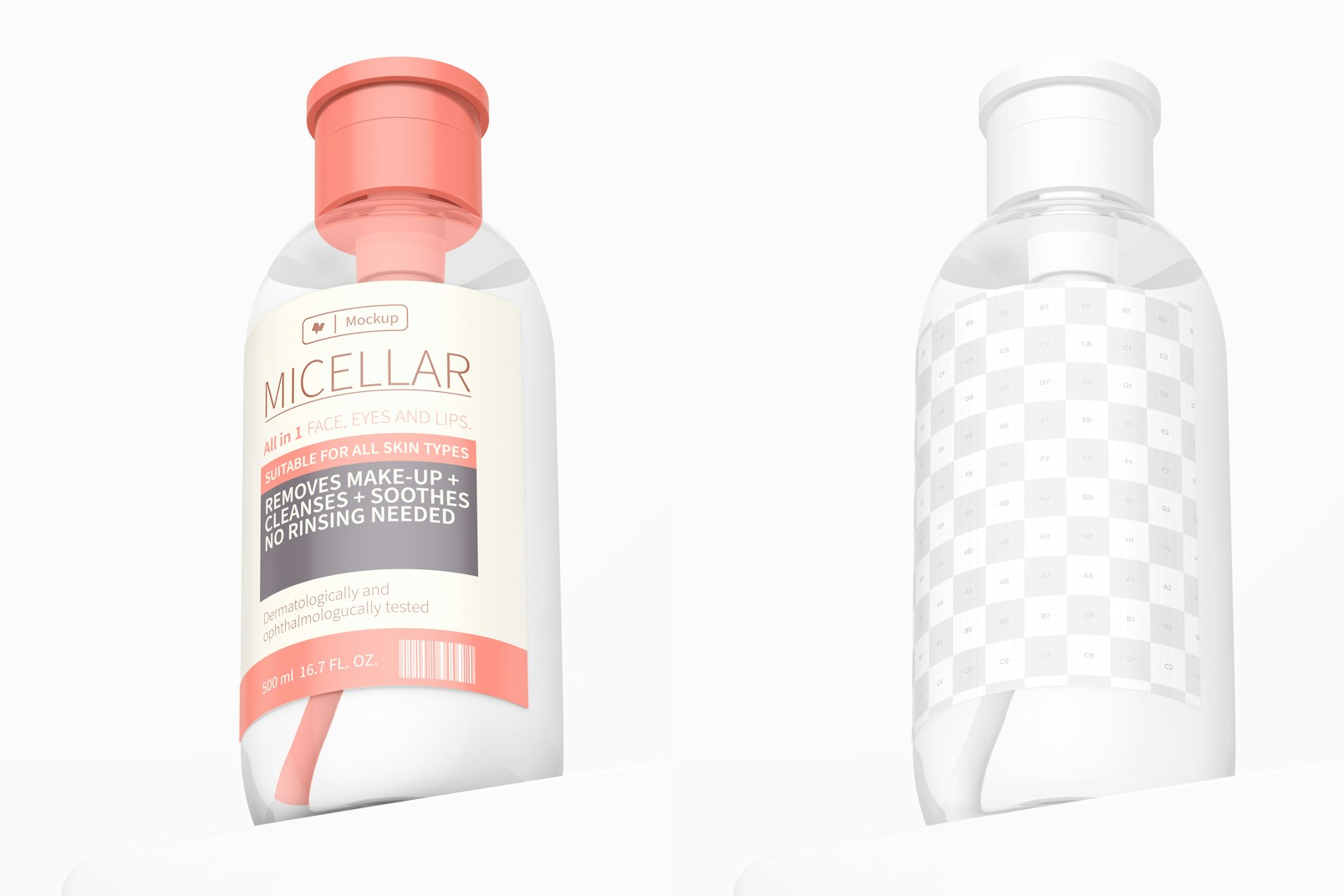 Micellar Water Bottle Mockup, Low Angle View