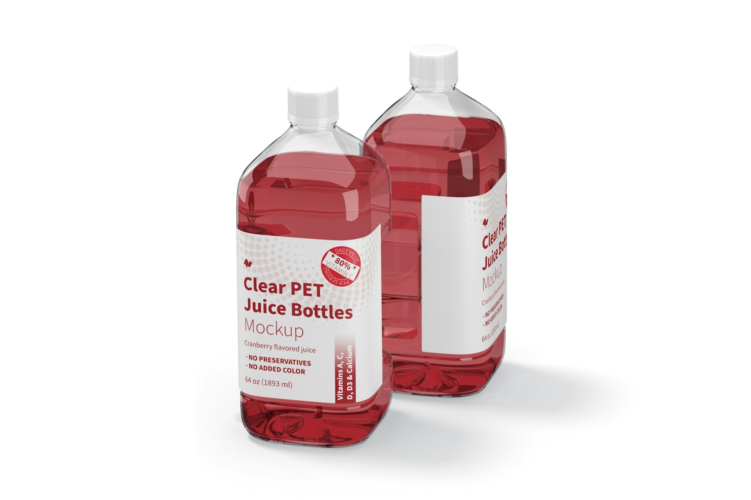 64 oz Clear PET Juice Bottles Mockup, Perspective View