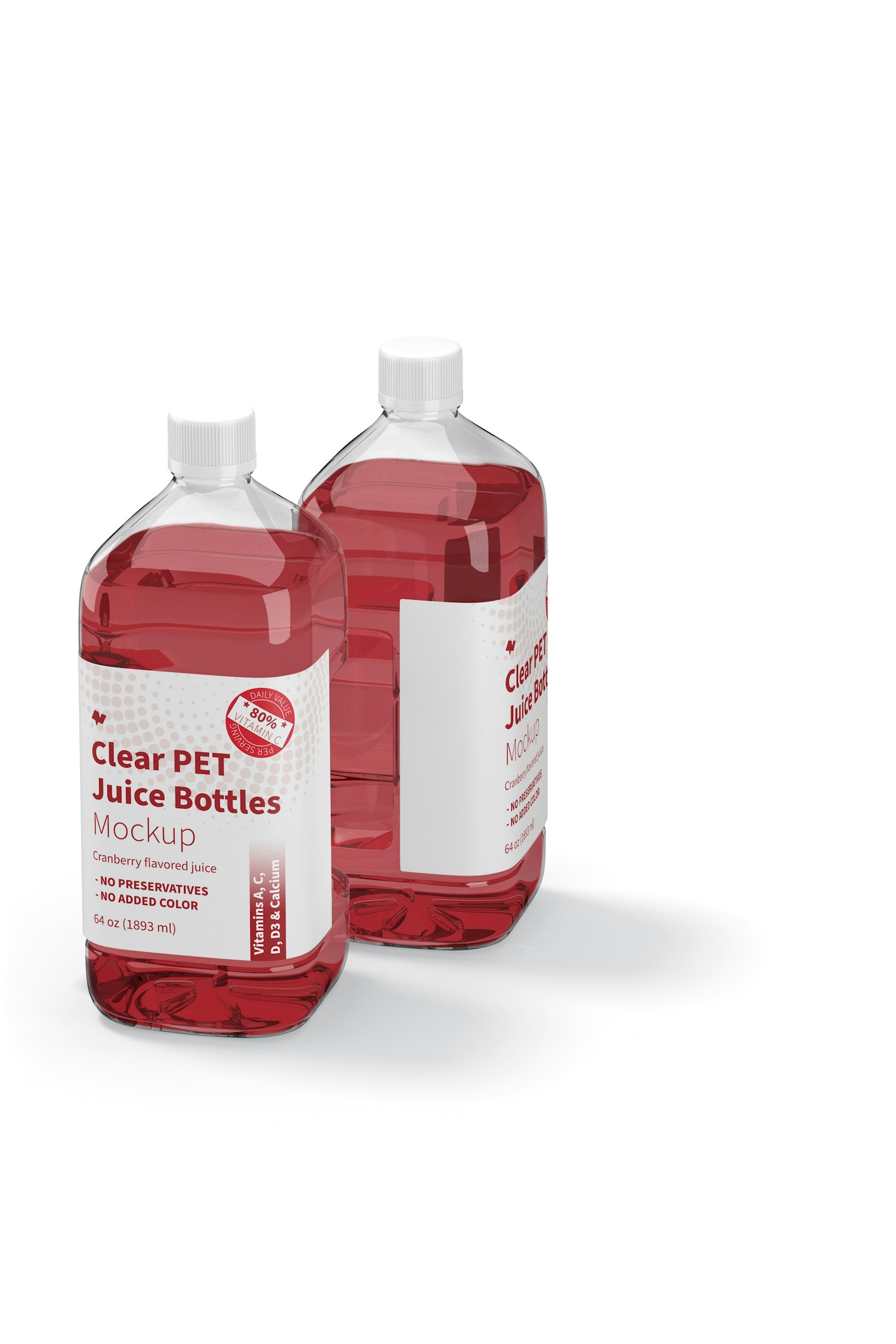 64 oz Clear PET Juice Bottles Mockup, Perspective View