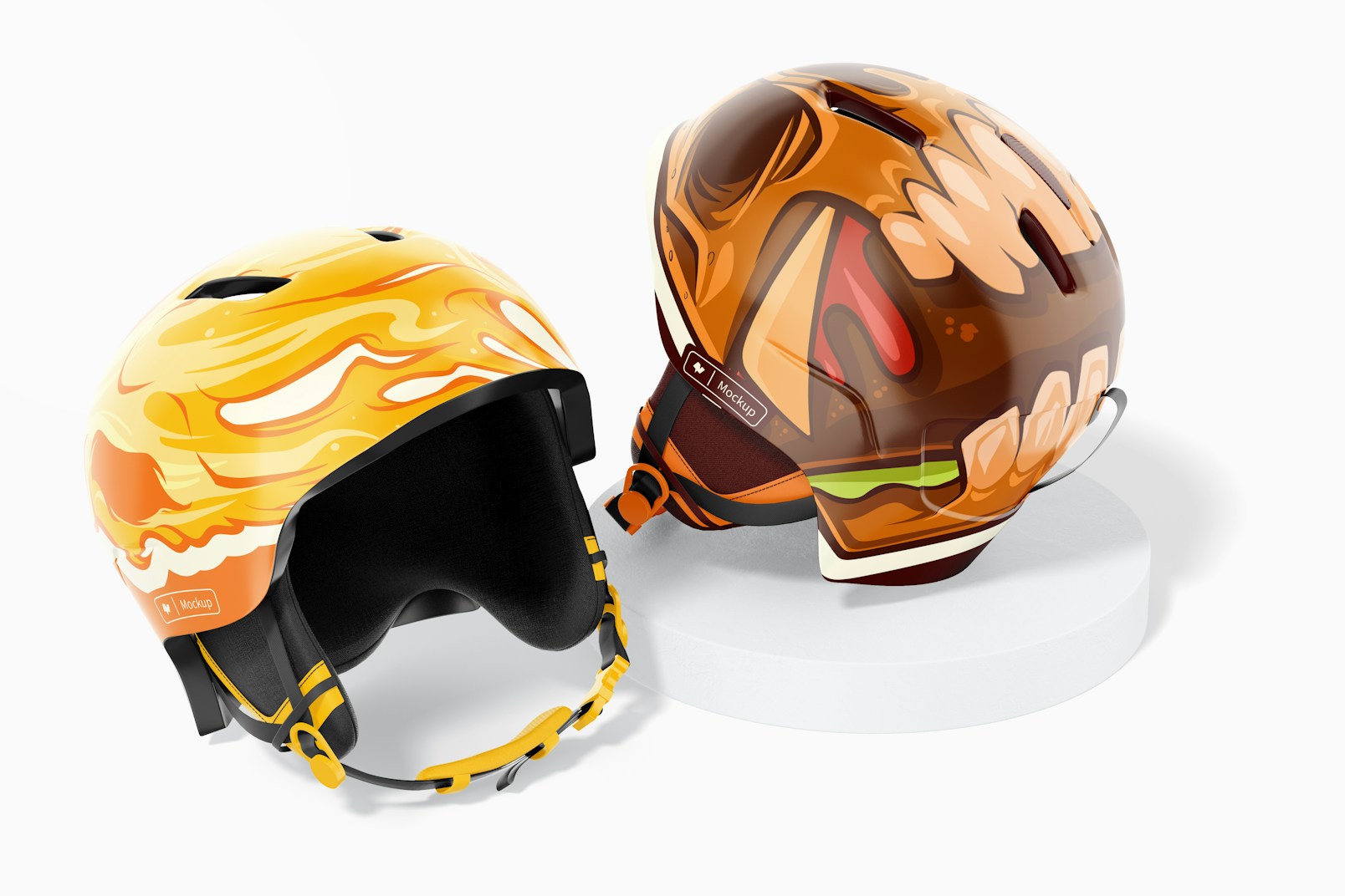 Winter Sports Helmets Mockup, Front and Back View
