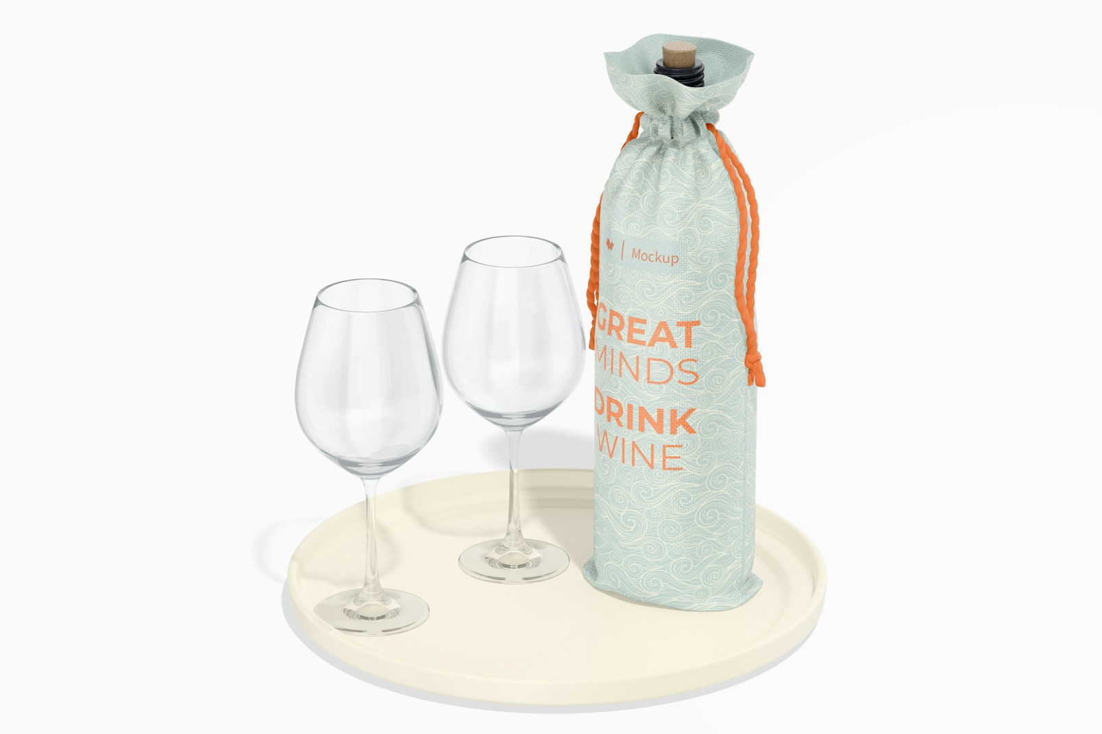 Wine Bottle Bag Mockup, with Wine Glasses