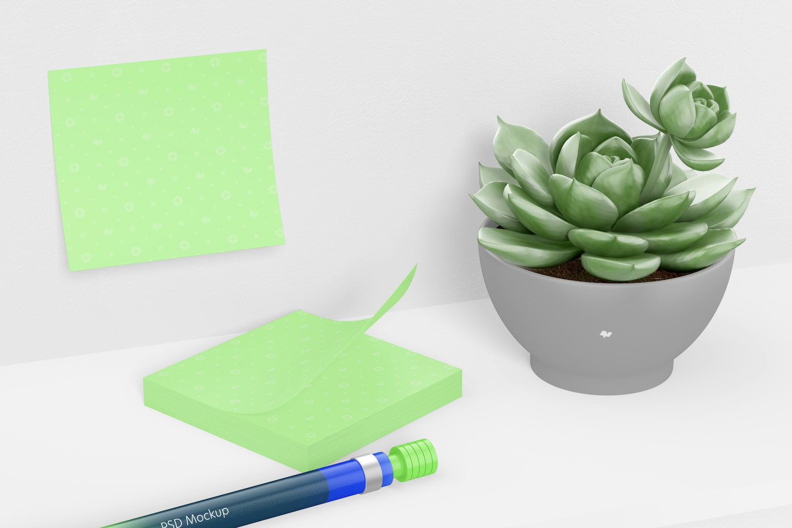 Square Sticky Notes Mockup, on Wall