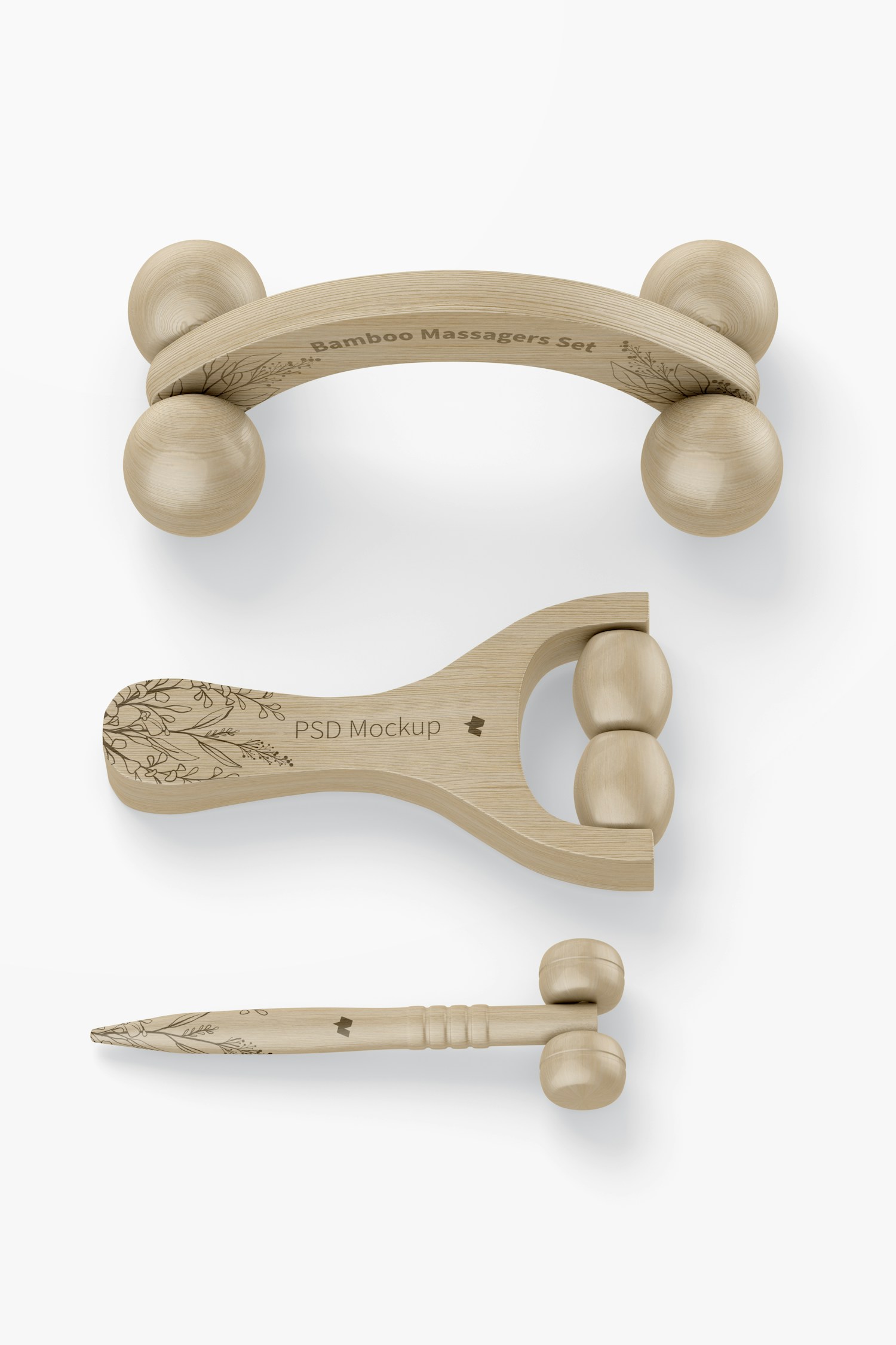 Bamboo Massagers Set Mockup, Top View Bamboo Massagers Set Mockup, Top View