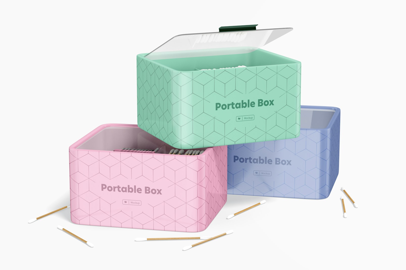Portable Boxes with Clear Lid Mockup, Stacked 02