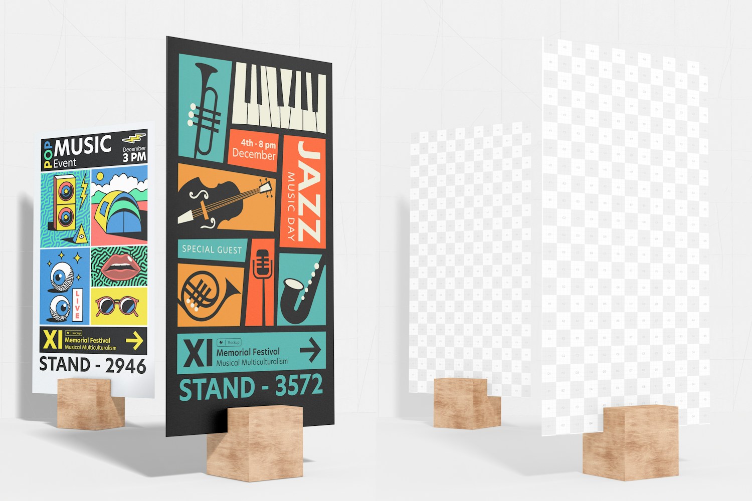 Long Posters on Stand Mockup, Front View