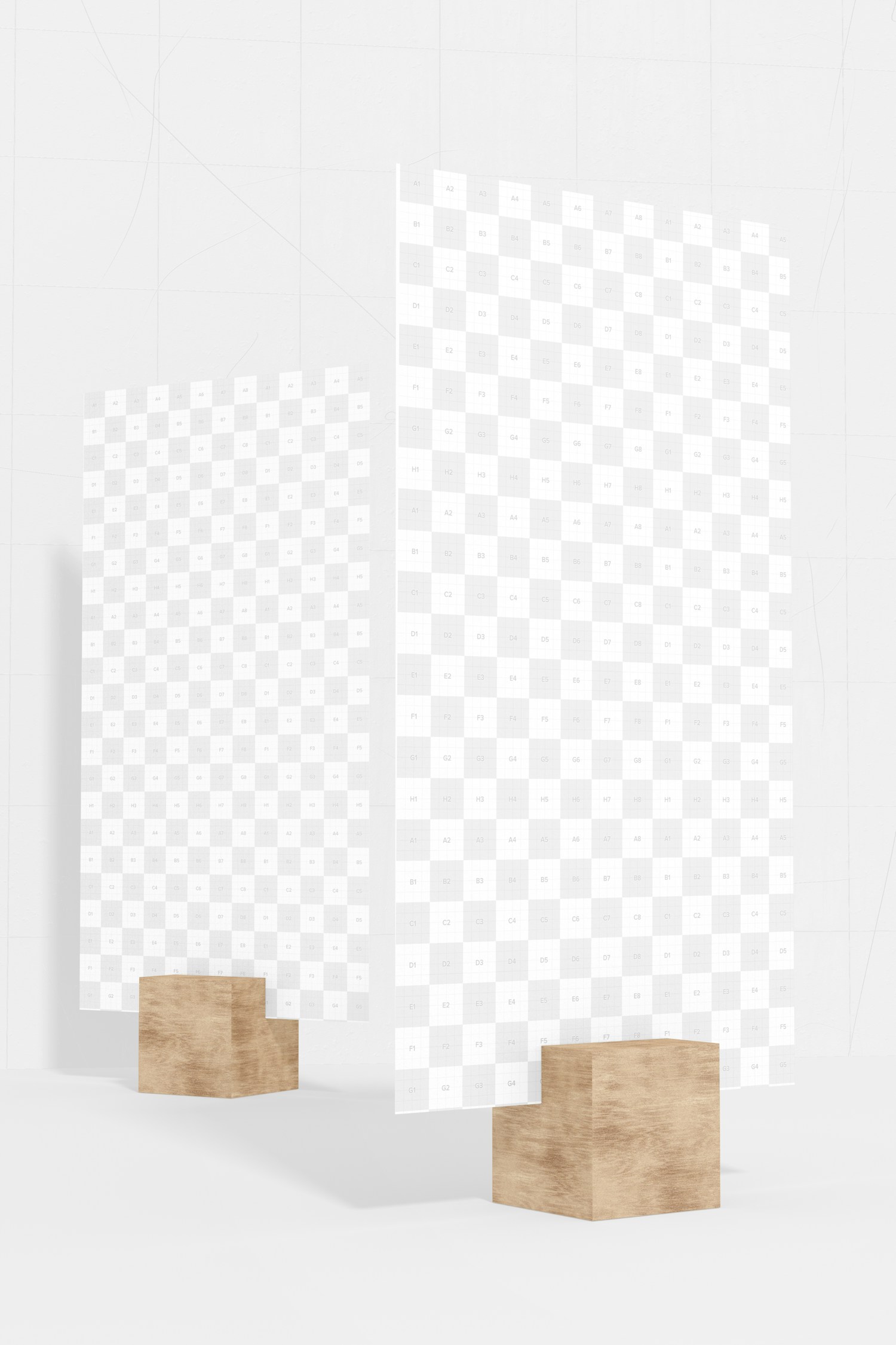 Long Posters on Stand Mockup, Front View