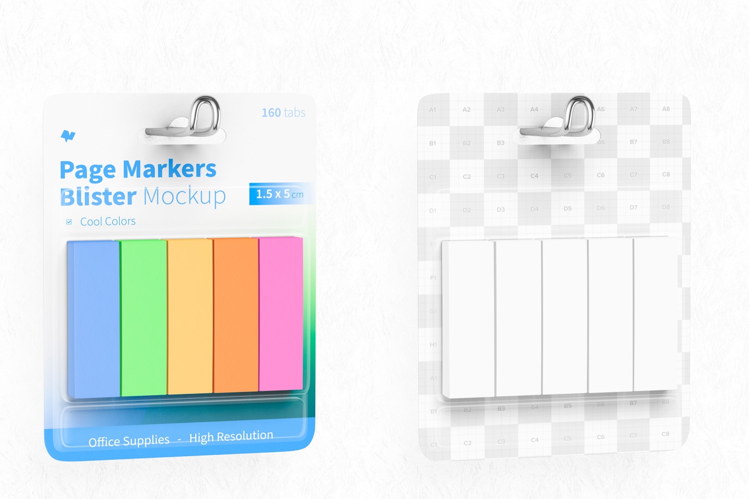 Page Markers Blister Mockup, Hanging Page Markers Blister Mockup, Hanging
