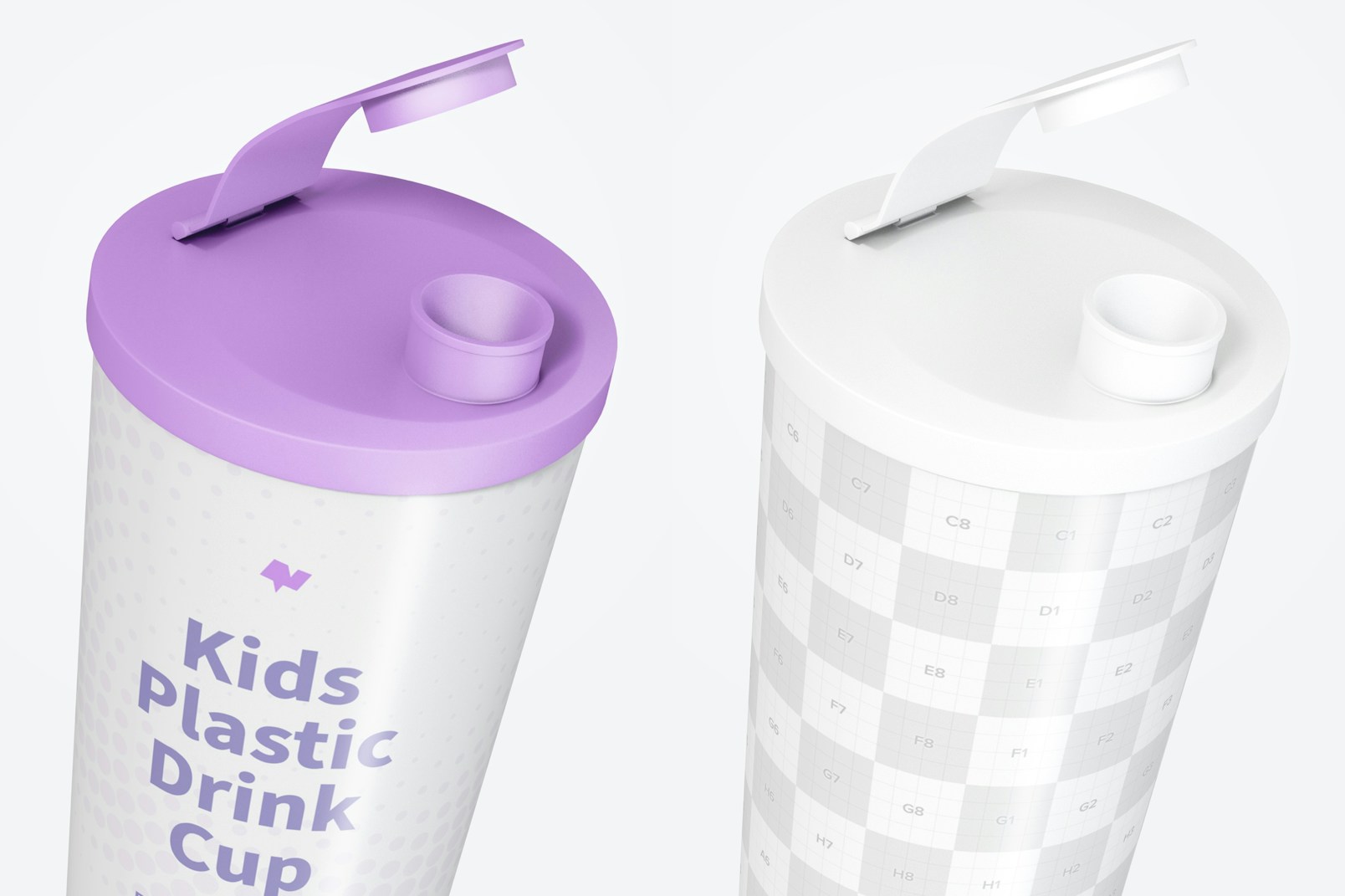 Kids Plastic Drink Cup With Lid Mockup, Close Up