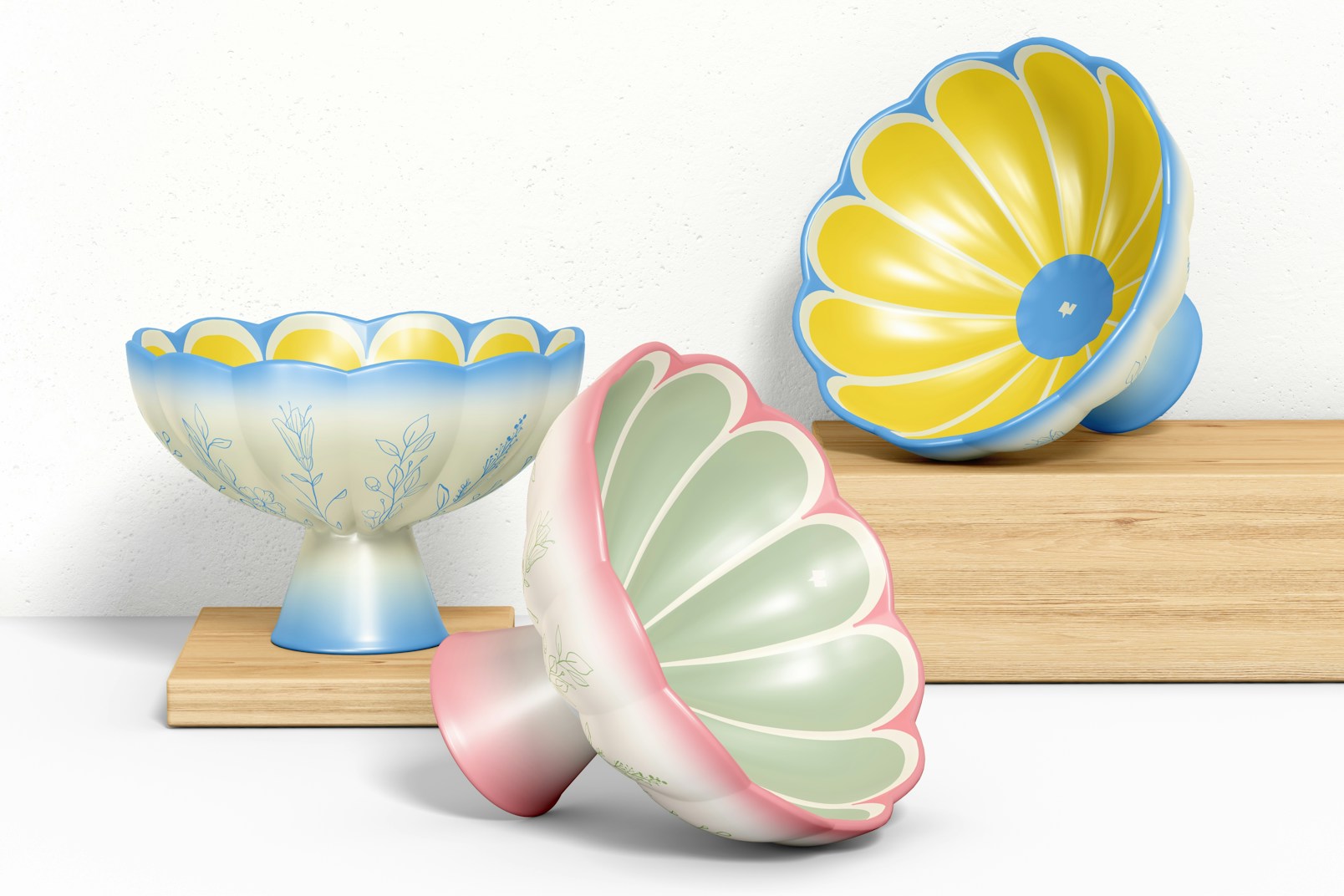 Ceramic Footed Bowls Mockup, Front View