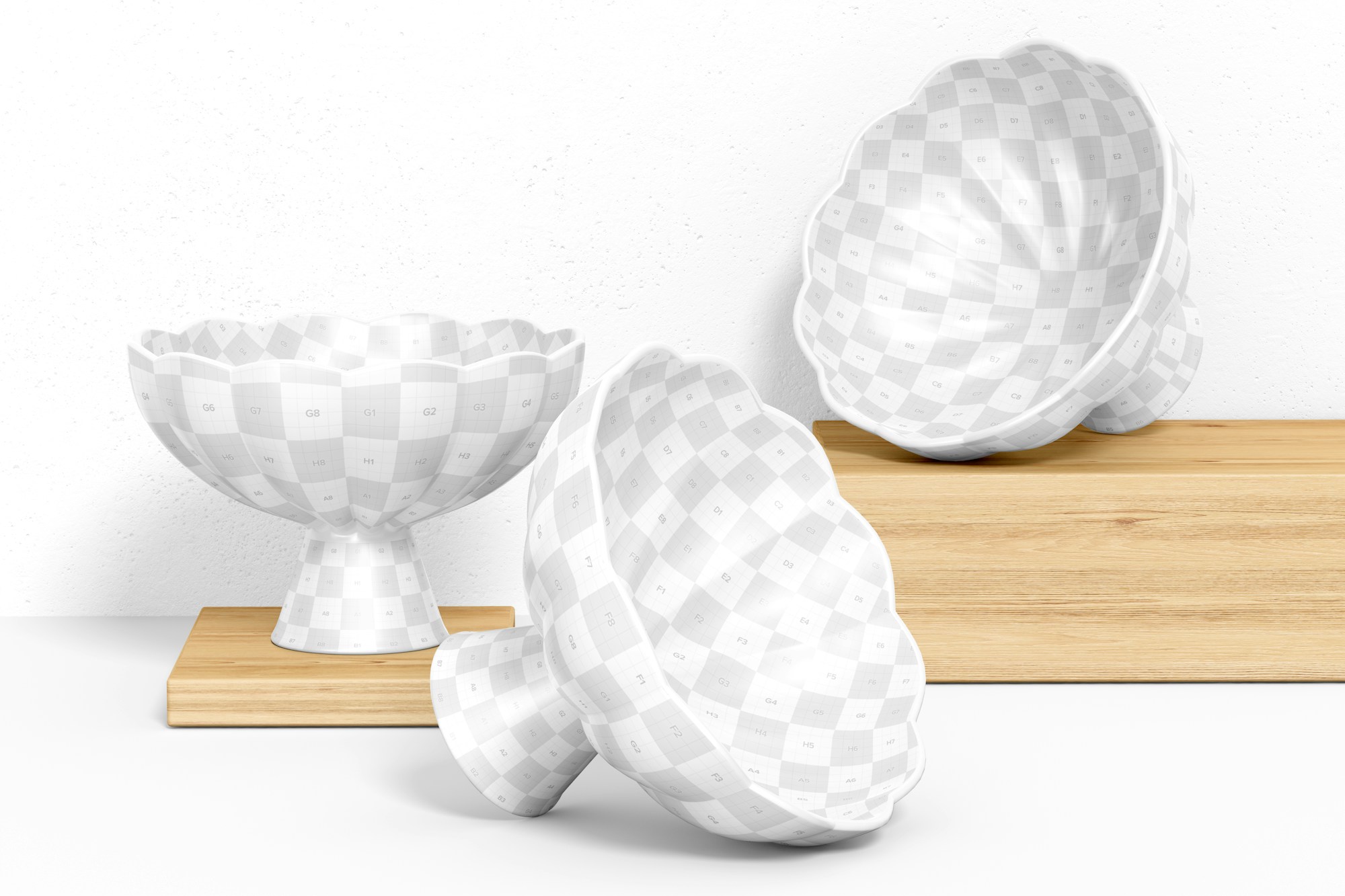 Ceramic Footed Bowls PSD Mockup, Front View – Original Mockups