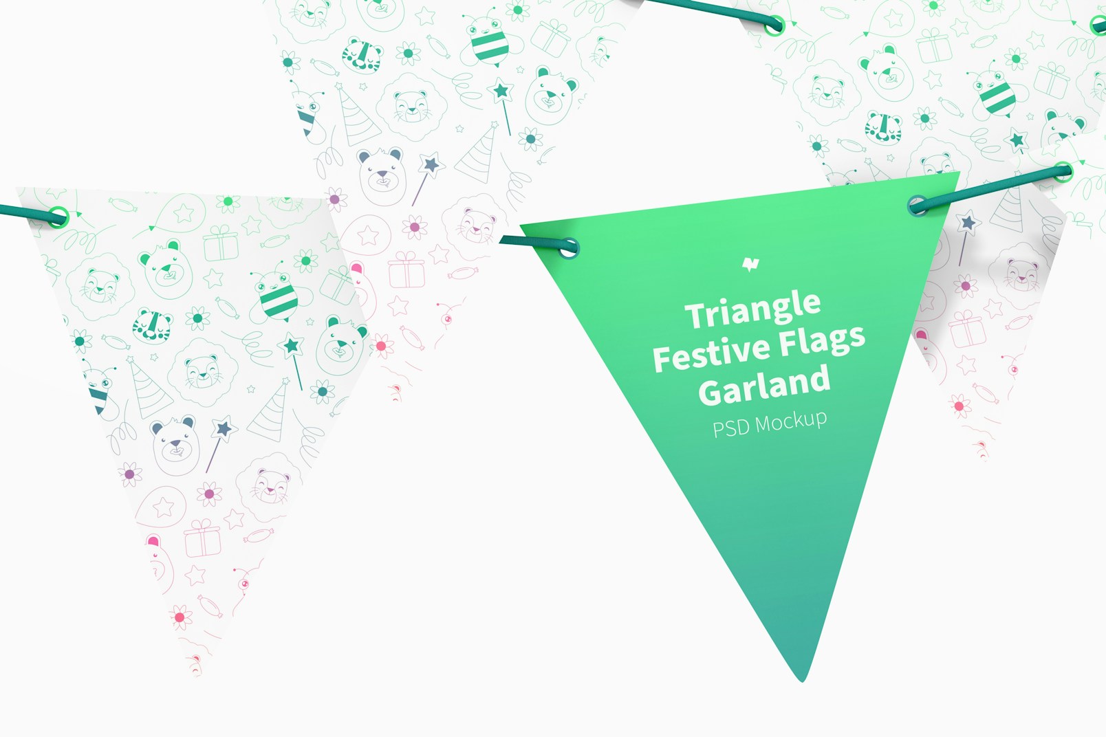 Triangle Festive Flags Garland Mockup, Front View