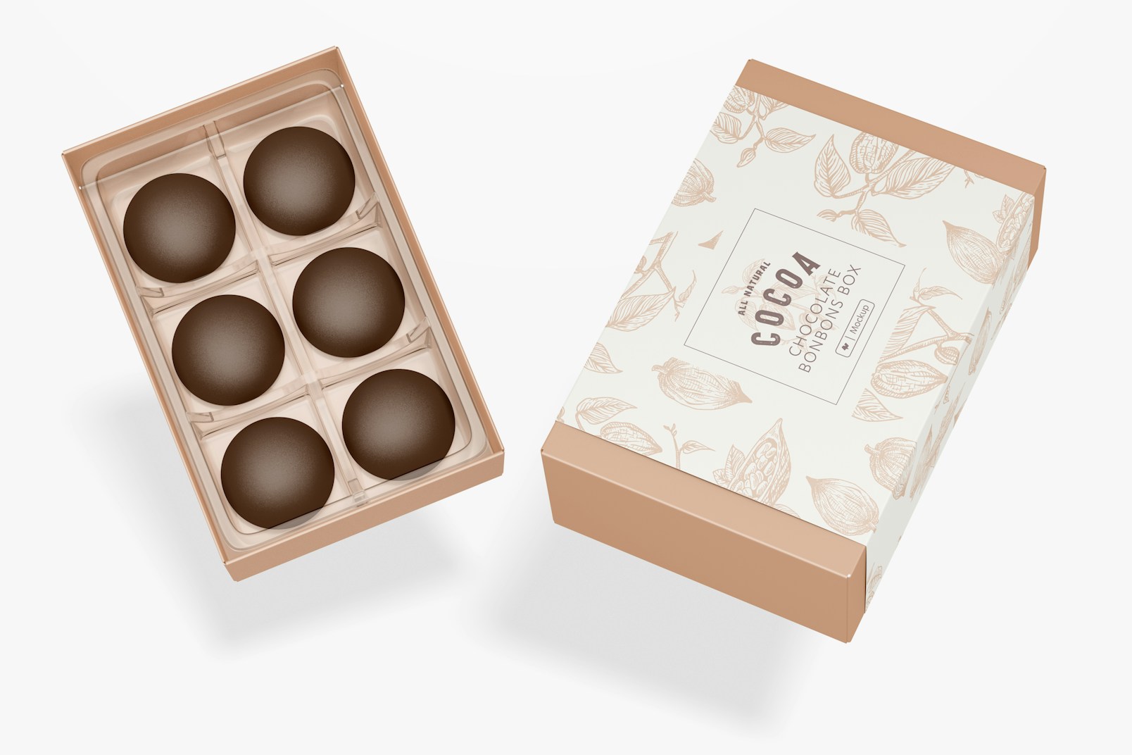 Maqueta de Caja Cuadrada de Bombones de Chocolate, Abierto