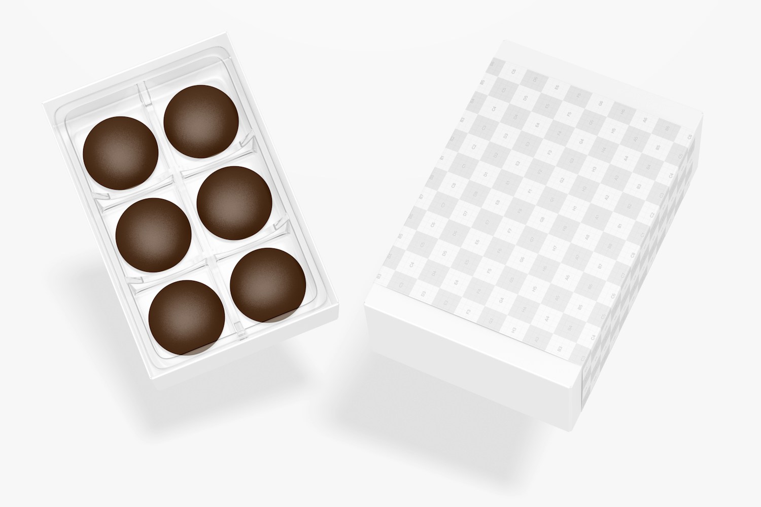 Maqueta de Caja Cuadrada de Bombones de Chocolate, Abierto