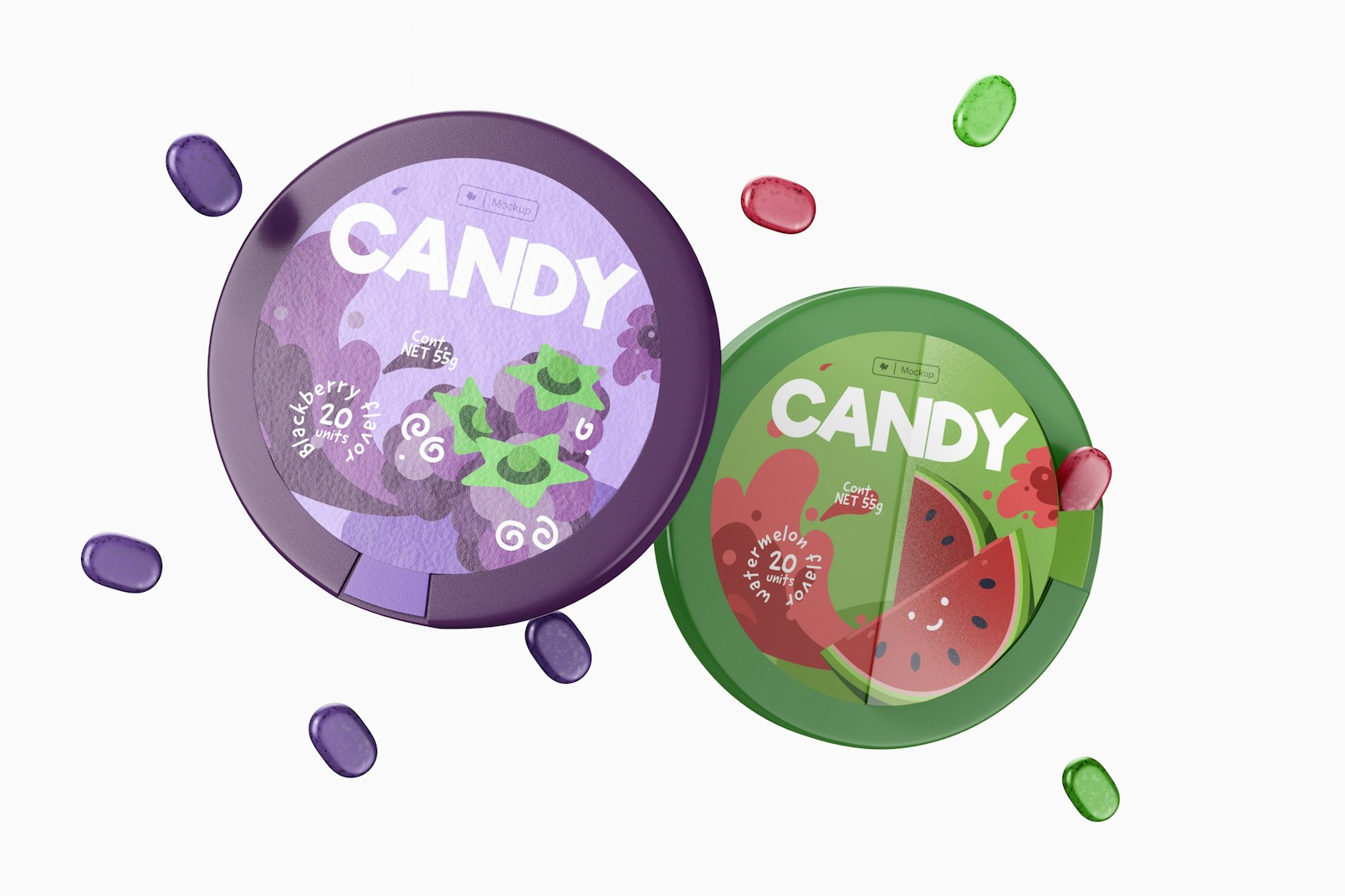 Round Candy Boxes Mockup, Floating