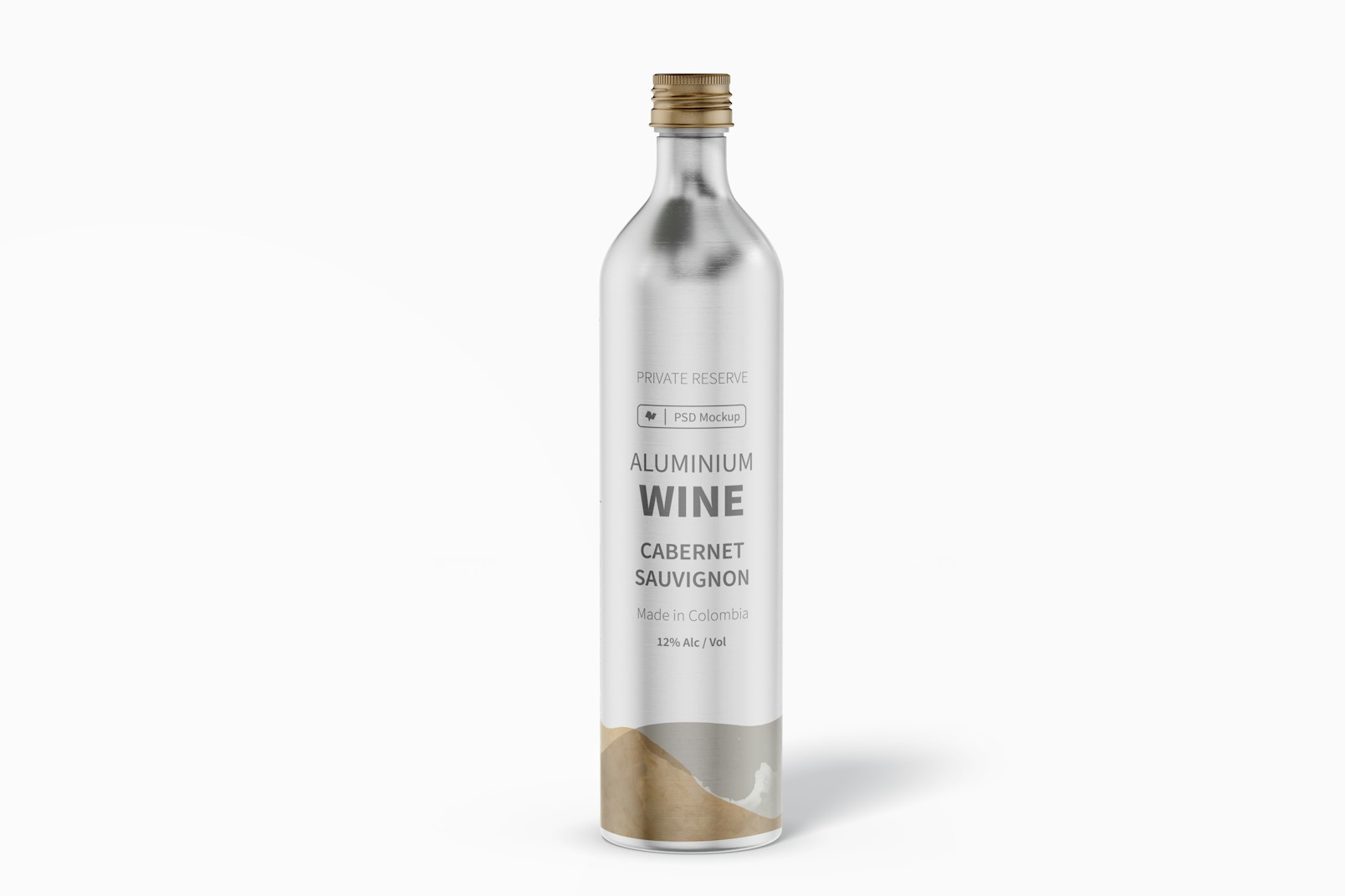 Maqueta de Botella en Aluminio para Vino, Vista Frontal