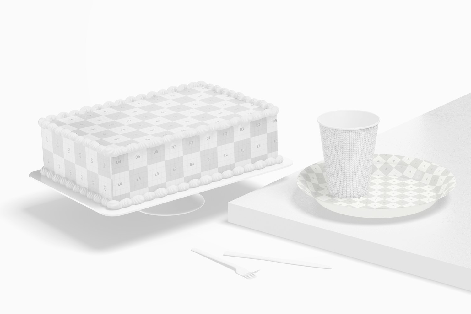 Square Cake with Plates Mockup