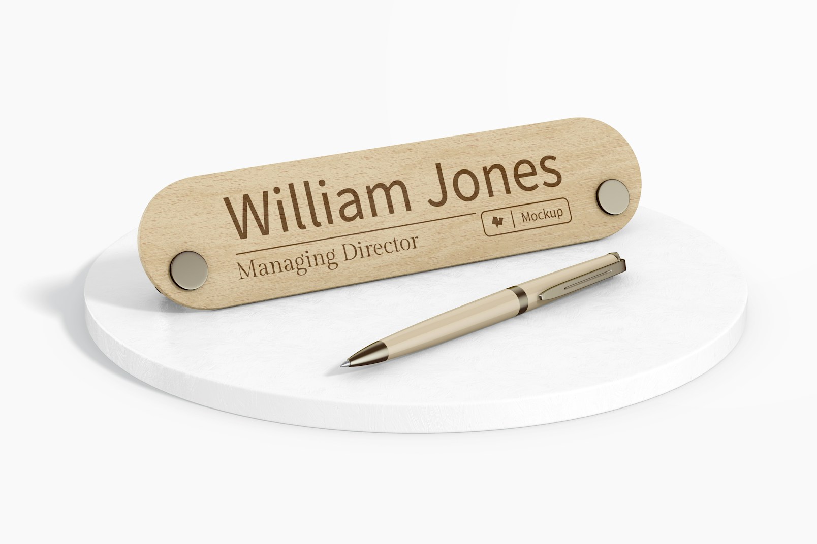 Round Desk Name Plate Mockup, Perspective