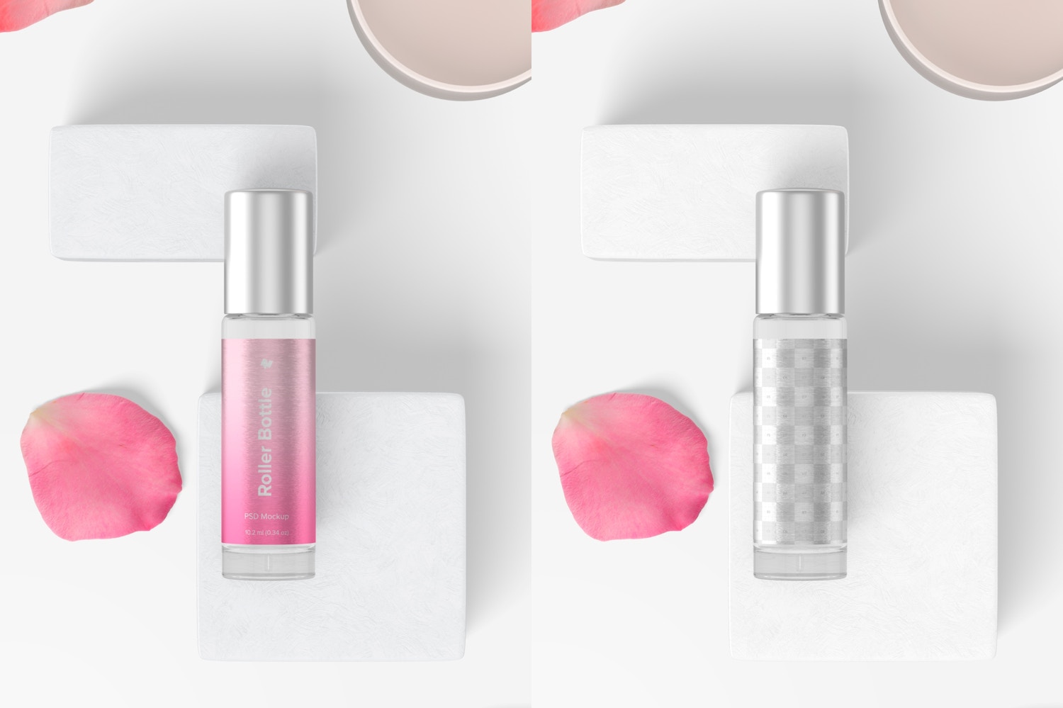 Clear Glass Roller Bottle Mockup, Top View 02 Clear Glass Roller Bottle Mockup, Top View 02