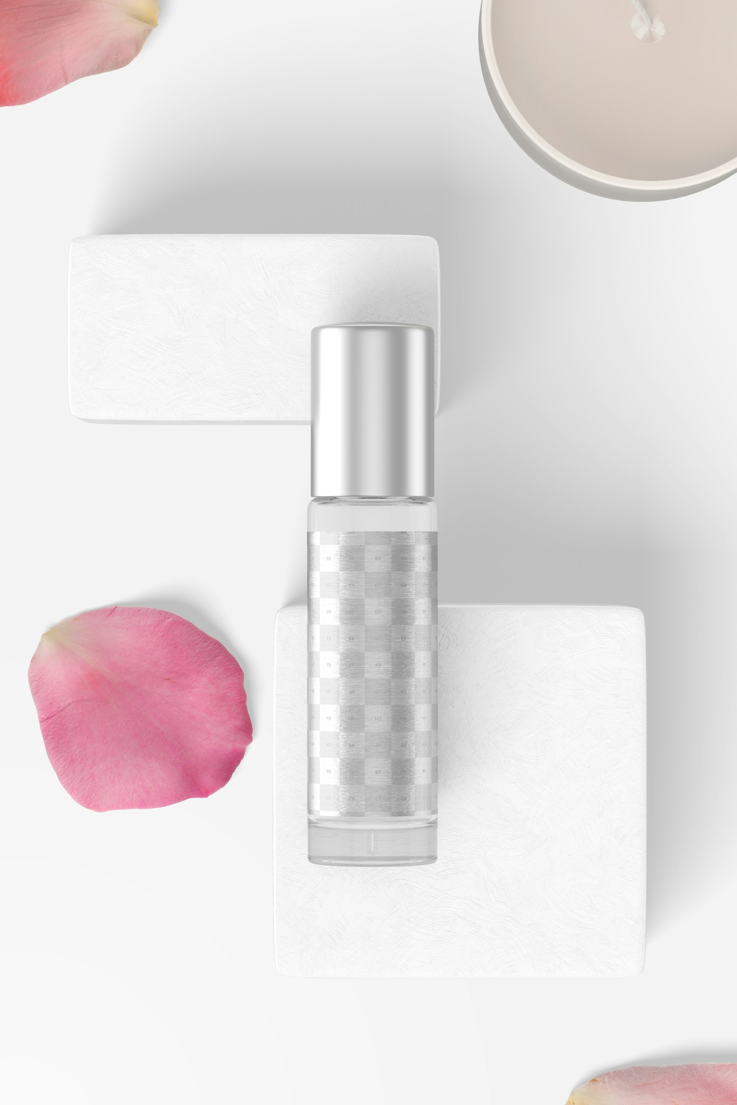 Clear Glass Roller Bottle Mockup, Top View 02 Clear Glass Roller Bottle Mockup, Top View 02