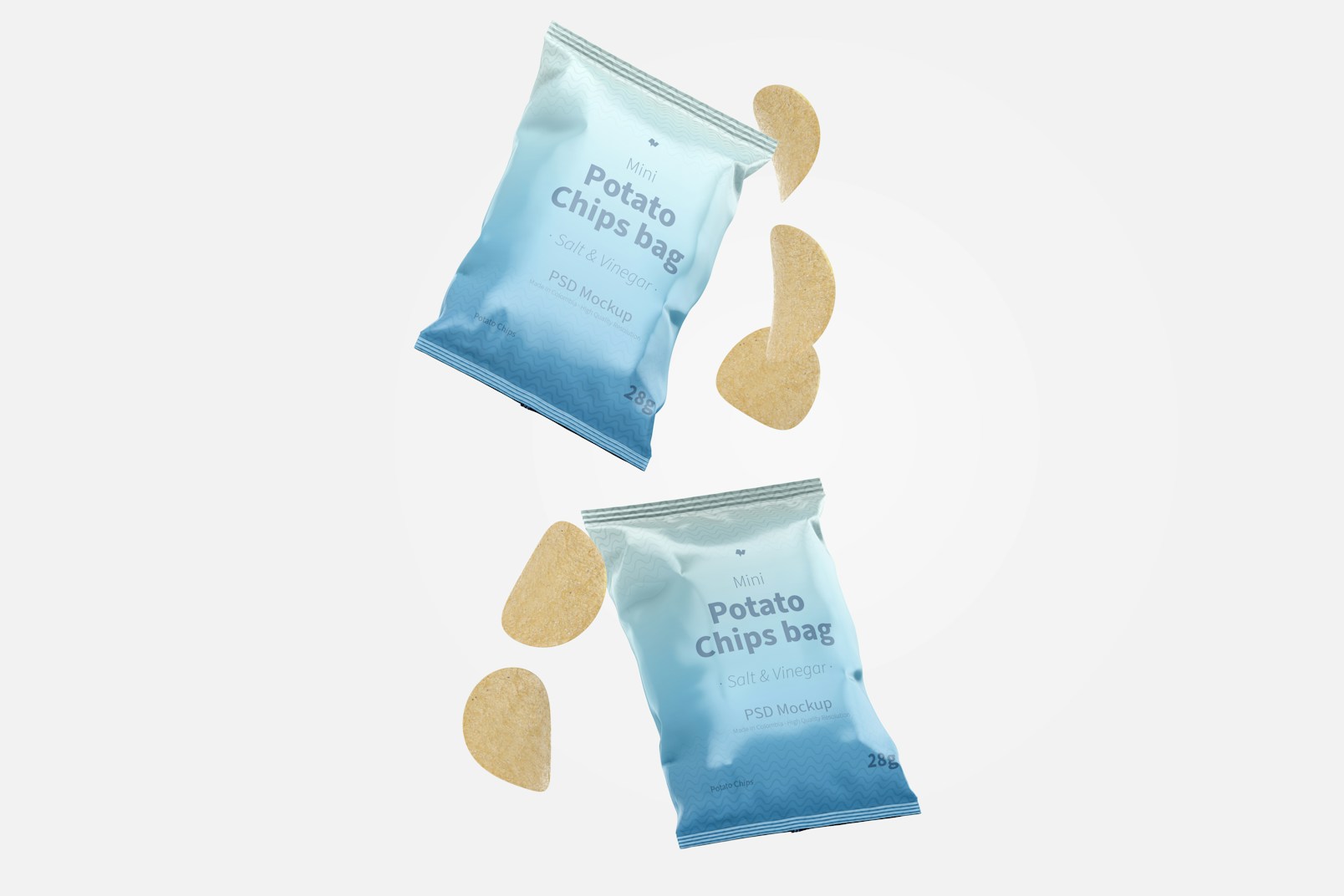 Mini Potato Chips Bags Mockup, Falling