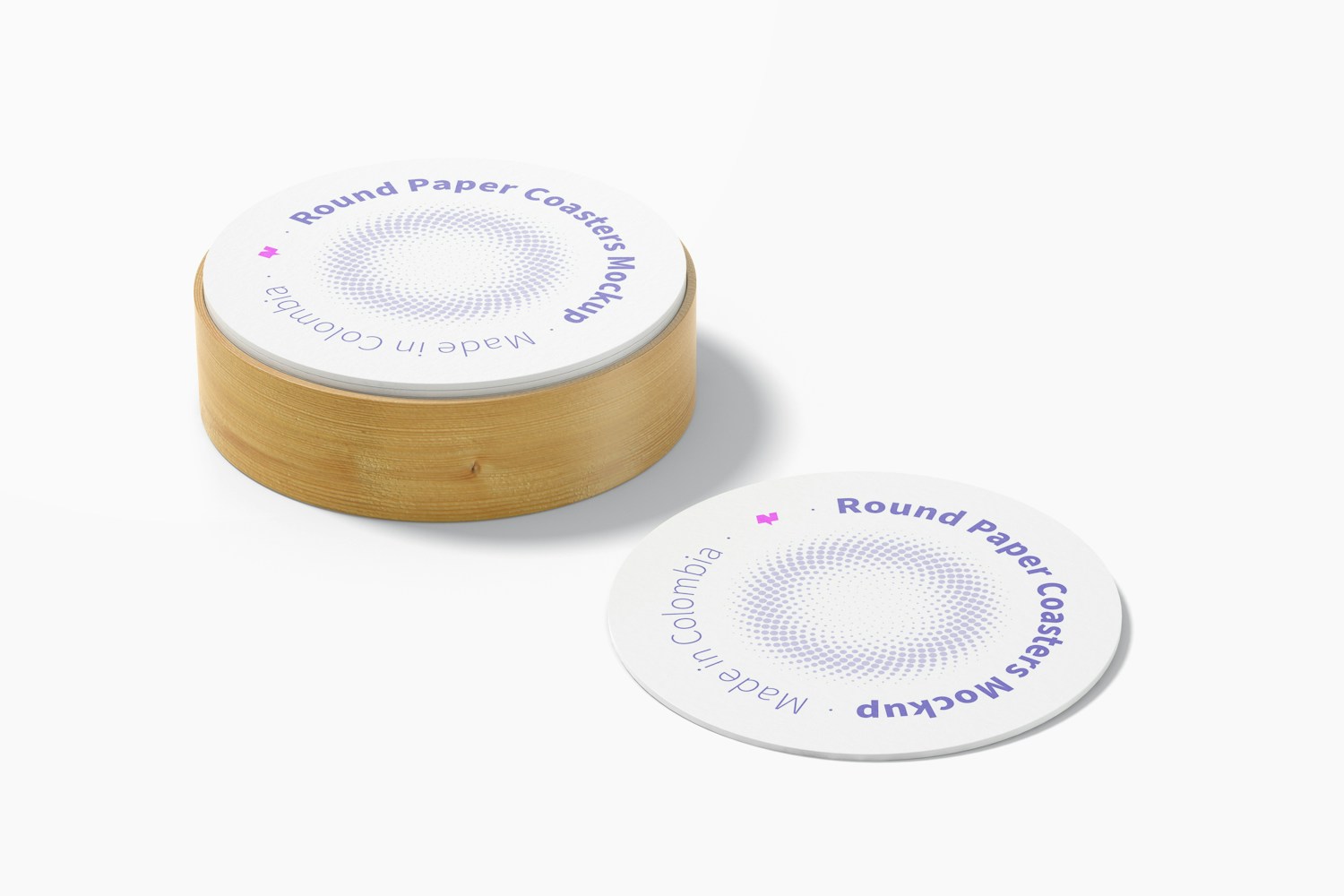 Round Paper Coasters with Box Mockup