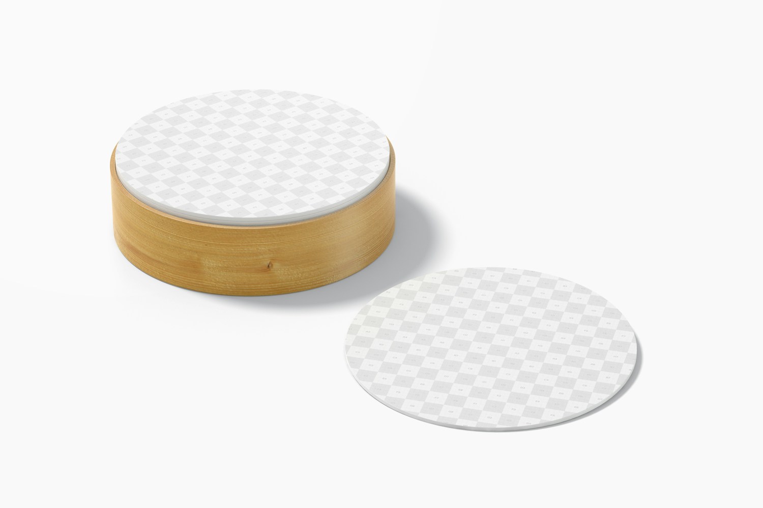 Round Paper Coasters with Box Mockup