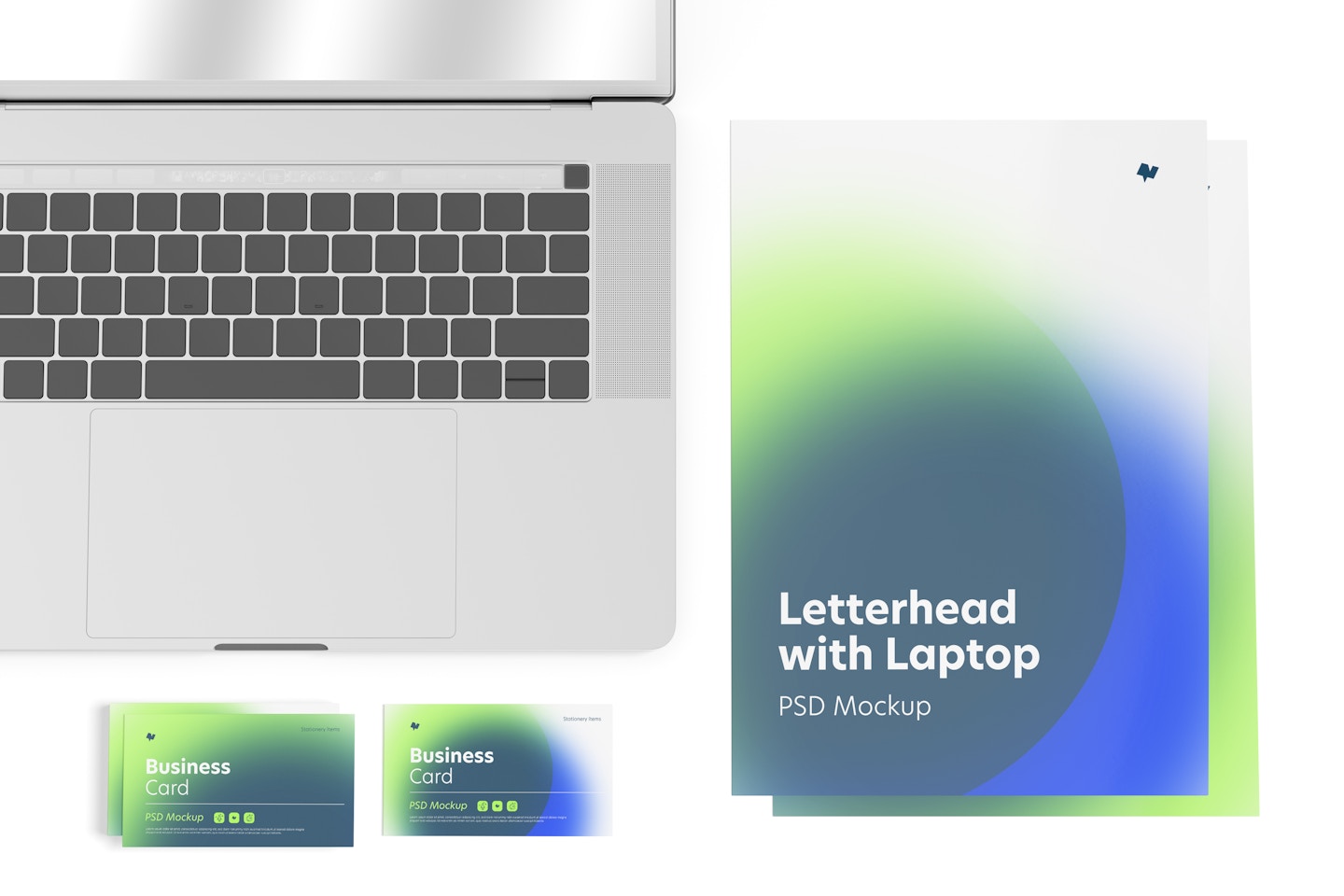 Letterhead with Laptop Mockup, Top View