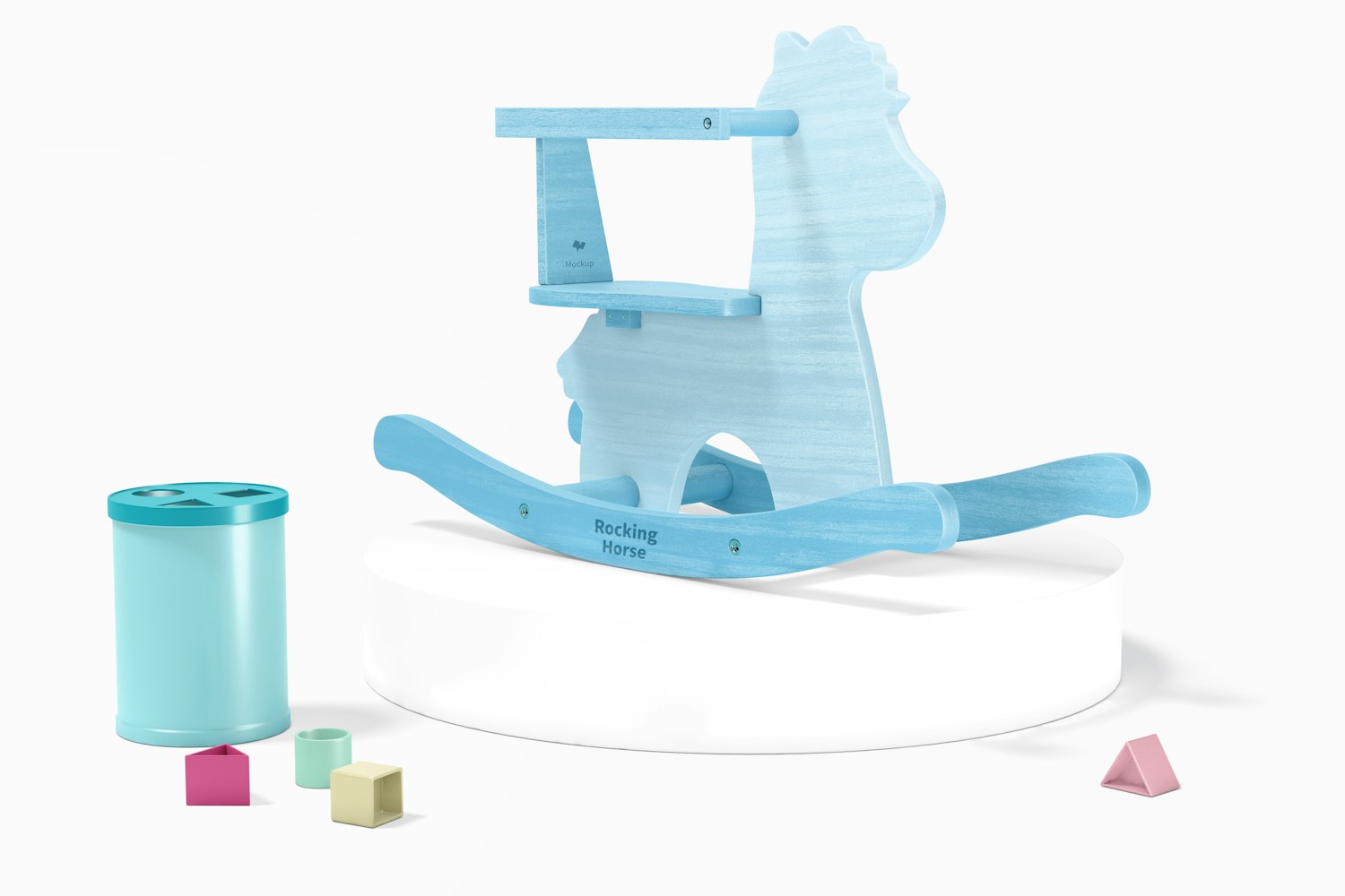 Baby Wooden Rocking Horse Mockup, Right View