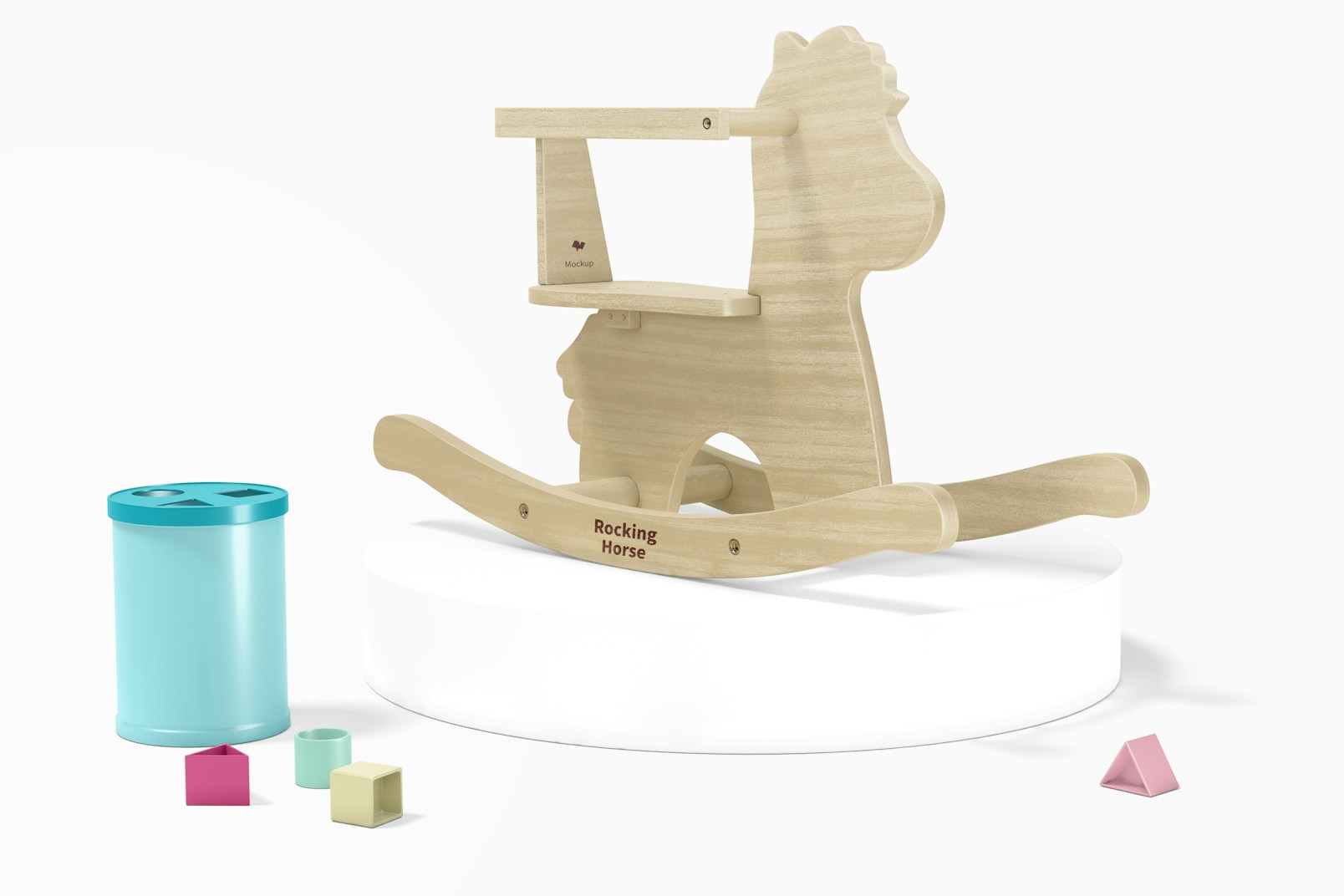Baby Wooden Rocking Horse Mockup, Right View