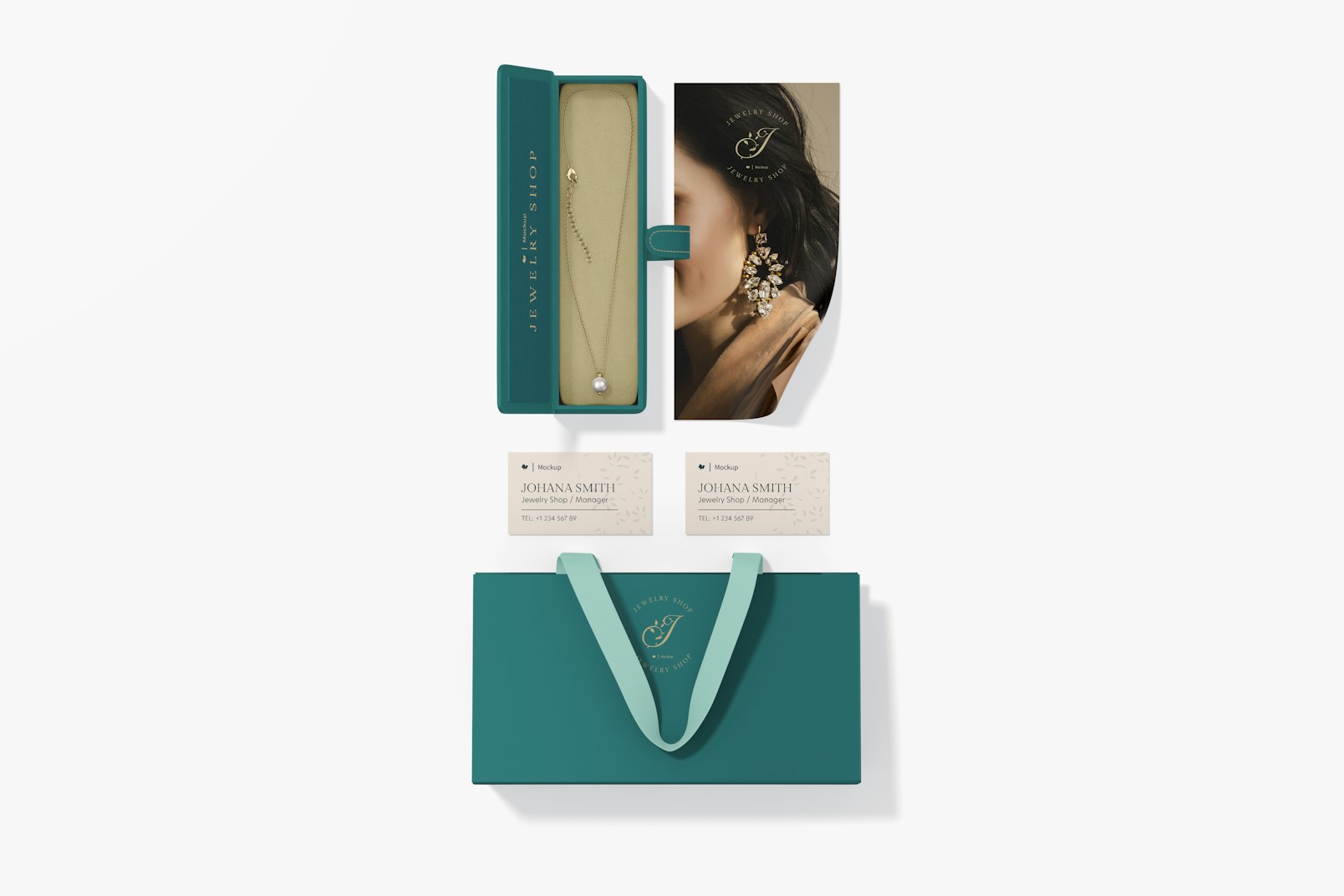 Jewelry Packaging and Stationery Mockup, Top View